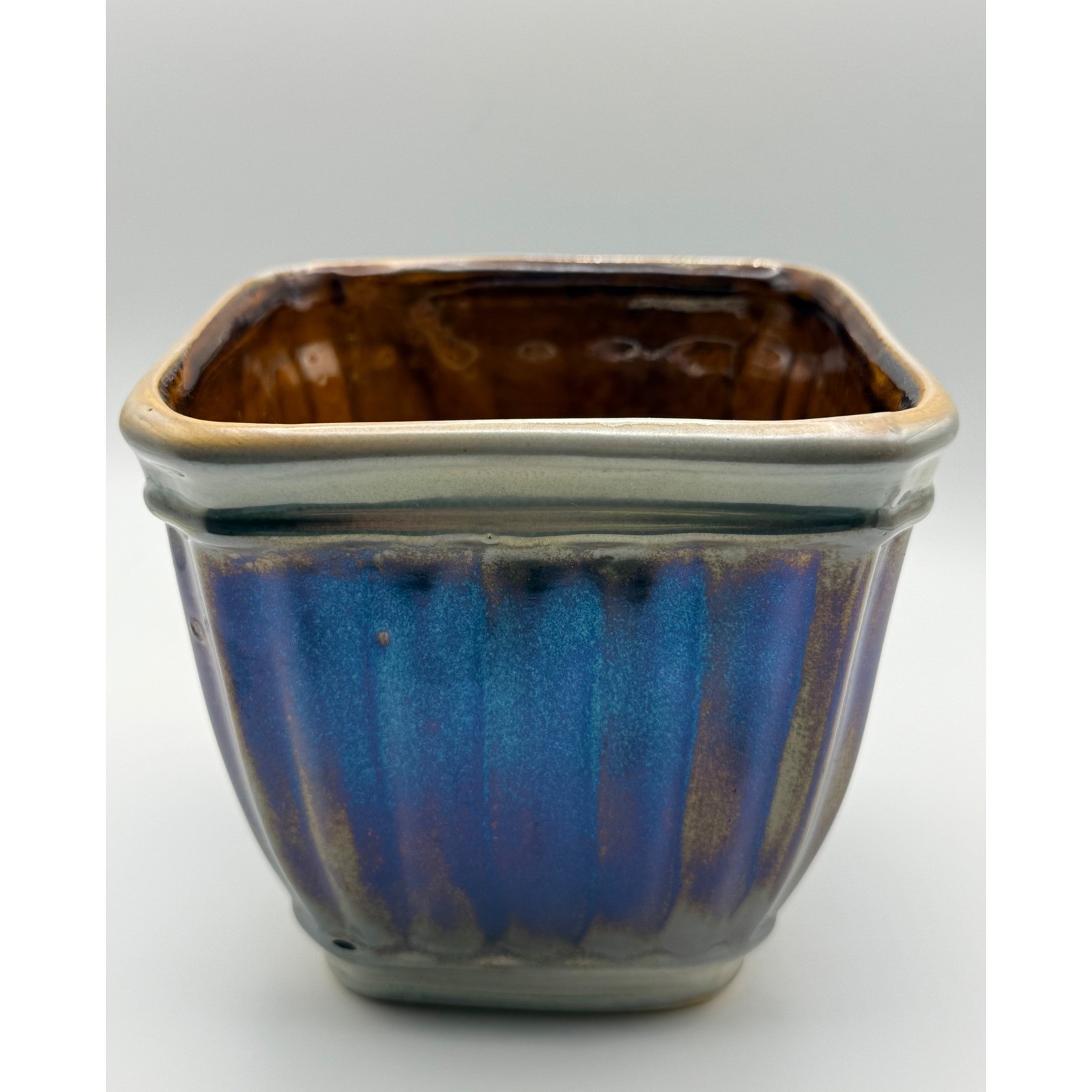 Vintage Iridescent Ribbed Ceramic Planter French Country Farmhouse Decor