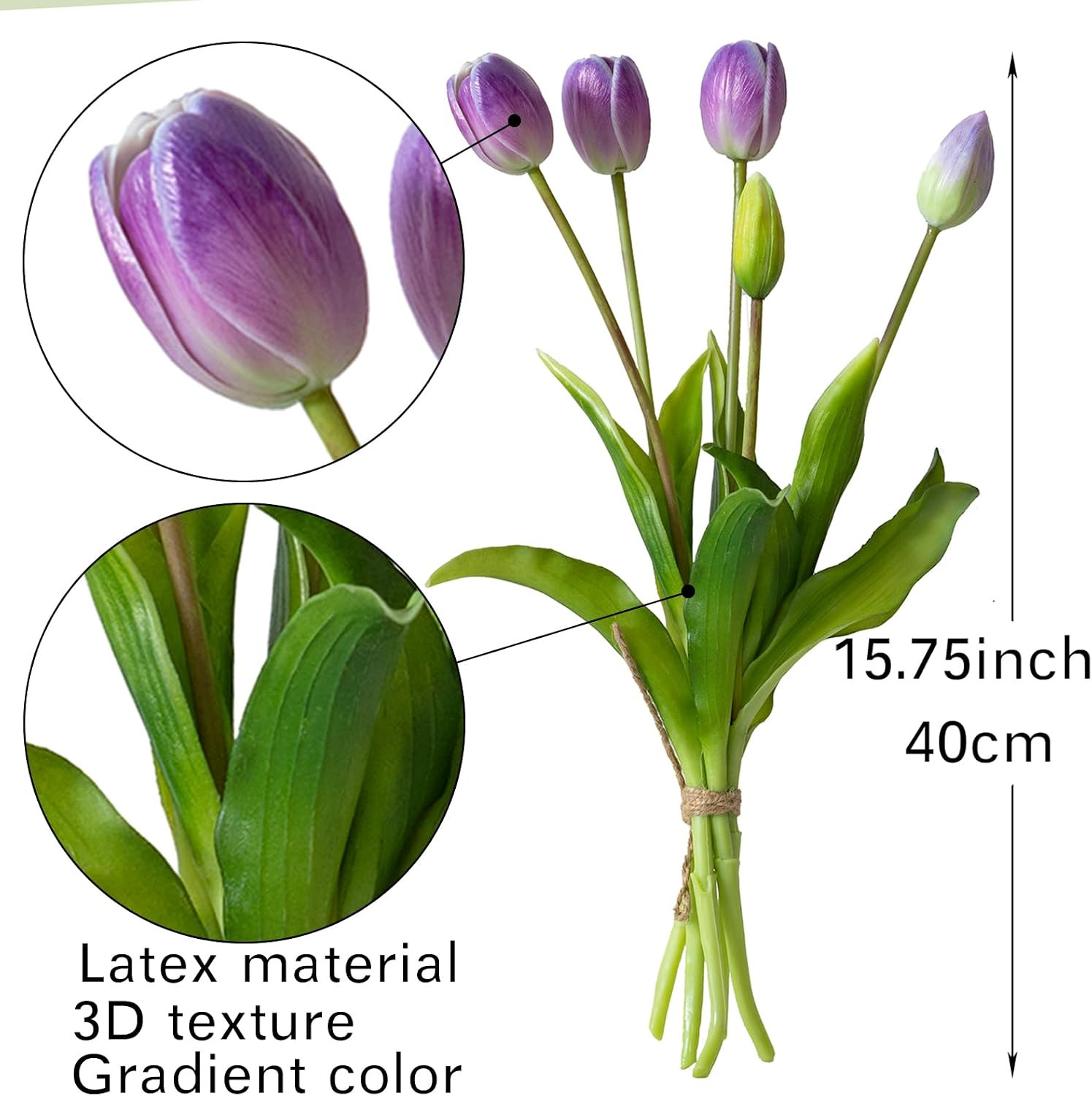 Artificial Tulips 15pcs Amethyst Soft Touch Latex Bouquet – Wedding Party Home