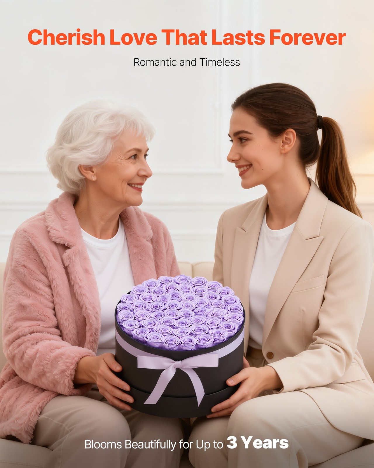 50 Preserved Violet Roses in Box – Eternal Flowers Gift for Her
