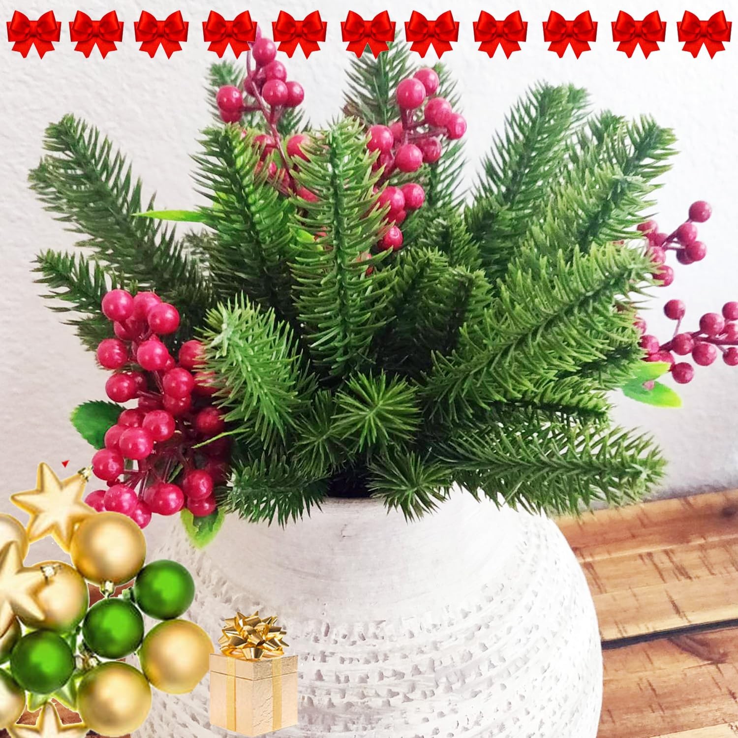 Artificial Pine Branches Green Plants Needles DIY Realistic Faux Christmas Gr…
