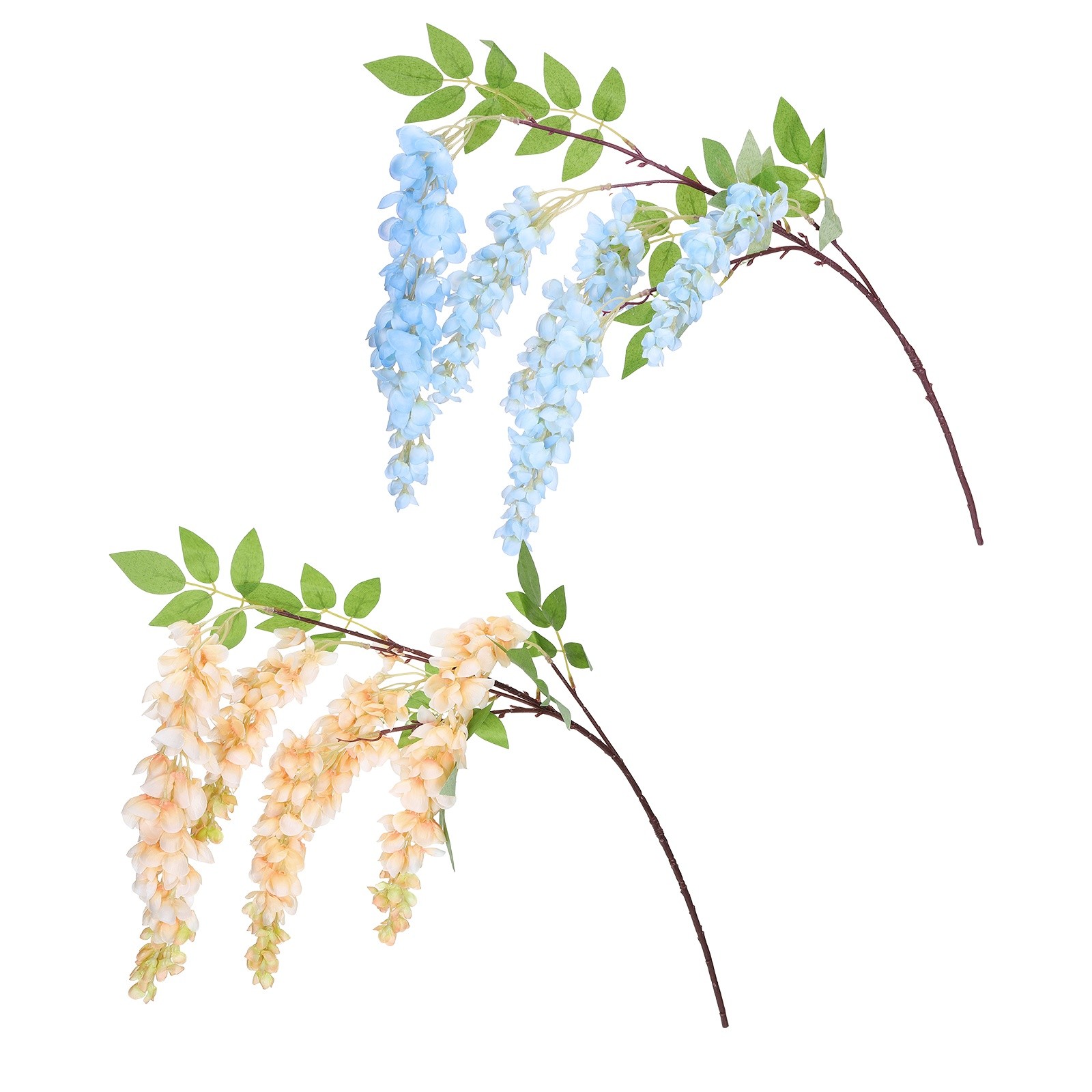 2 Pcs Artificial Wisteria Hanging Flowers 3.9 ft Fake Hang Floral Blue/Champagne