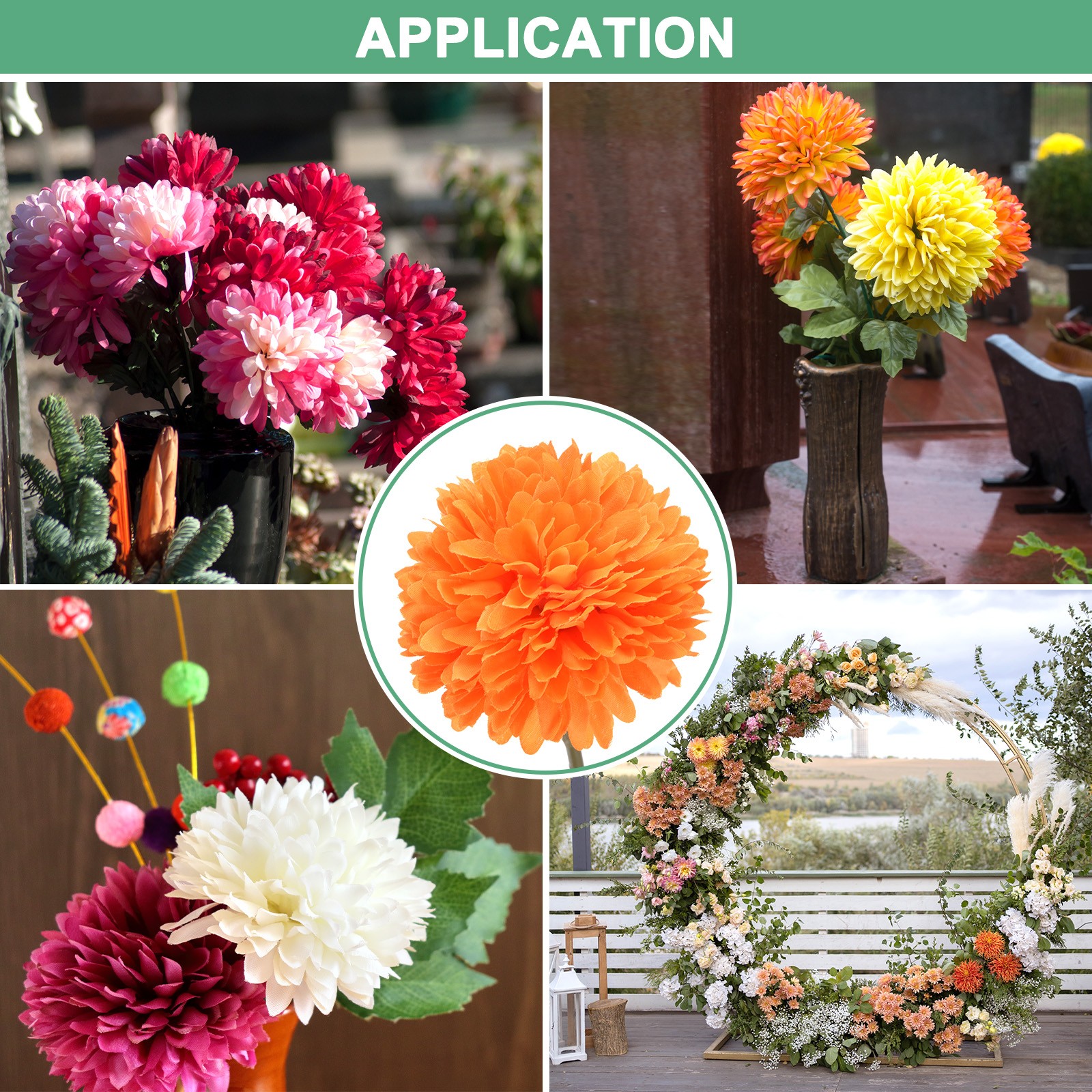 12-Pack Artificial Chrysanthemum Ball Flowers White,Champagne,Yellow,Orange
