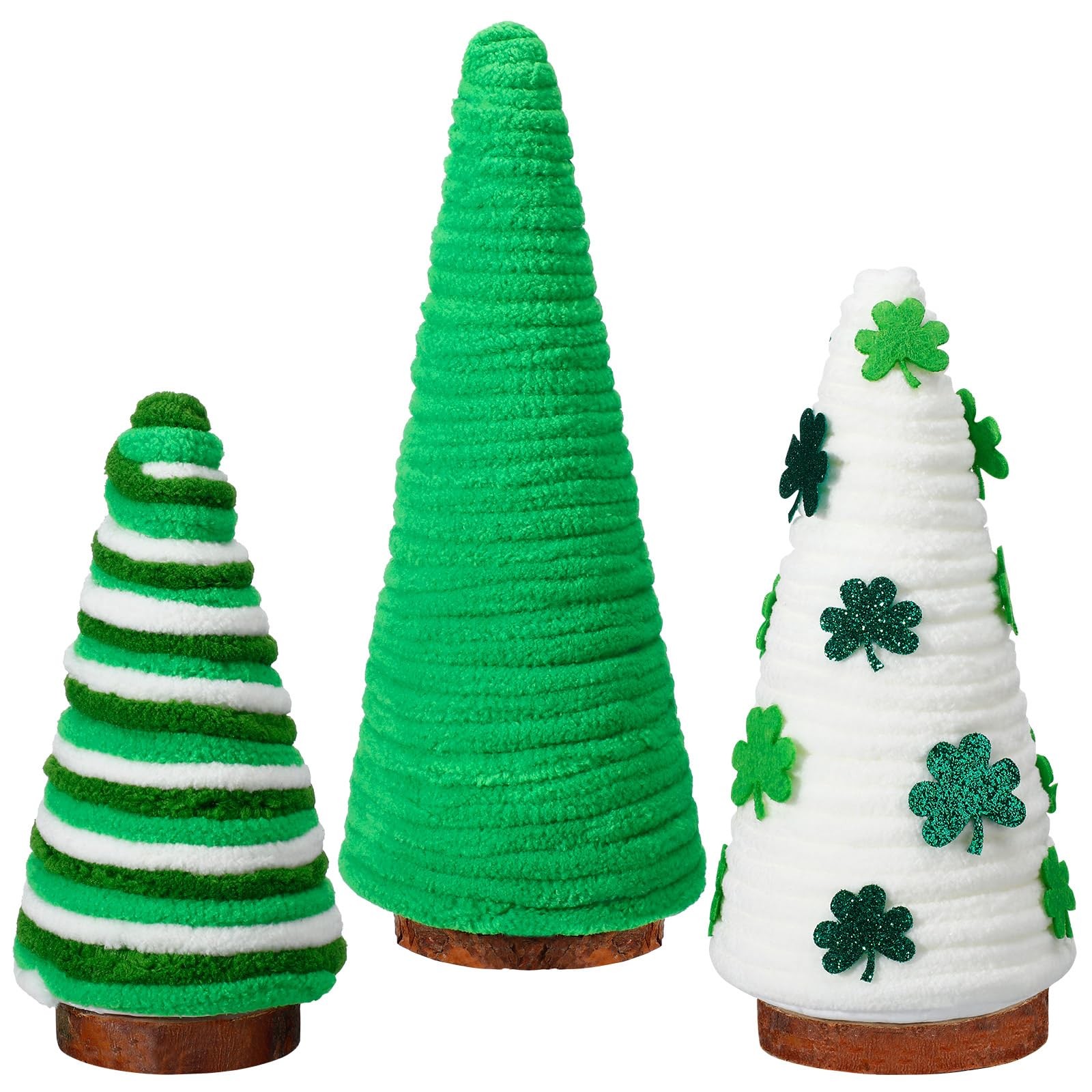 3 Pcs St. Patrick’s Day Tree Table Decorations Yarn Wrapped Mini Trees Green St.