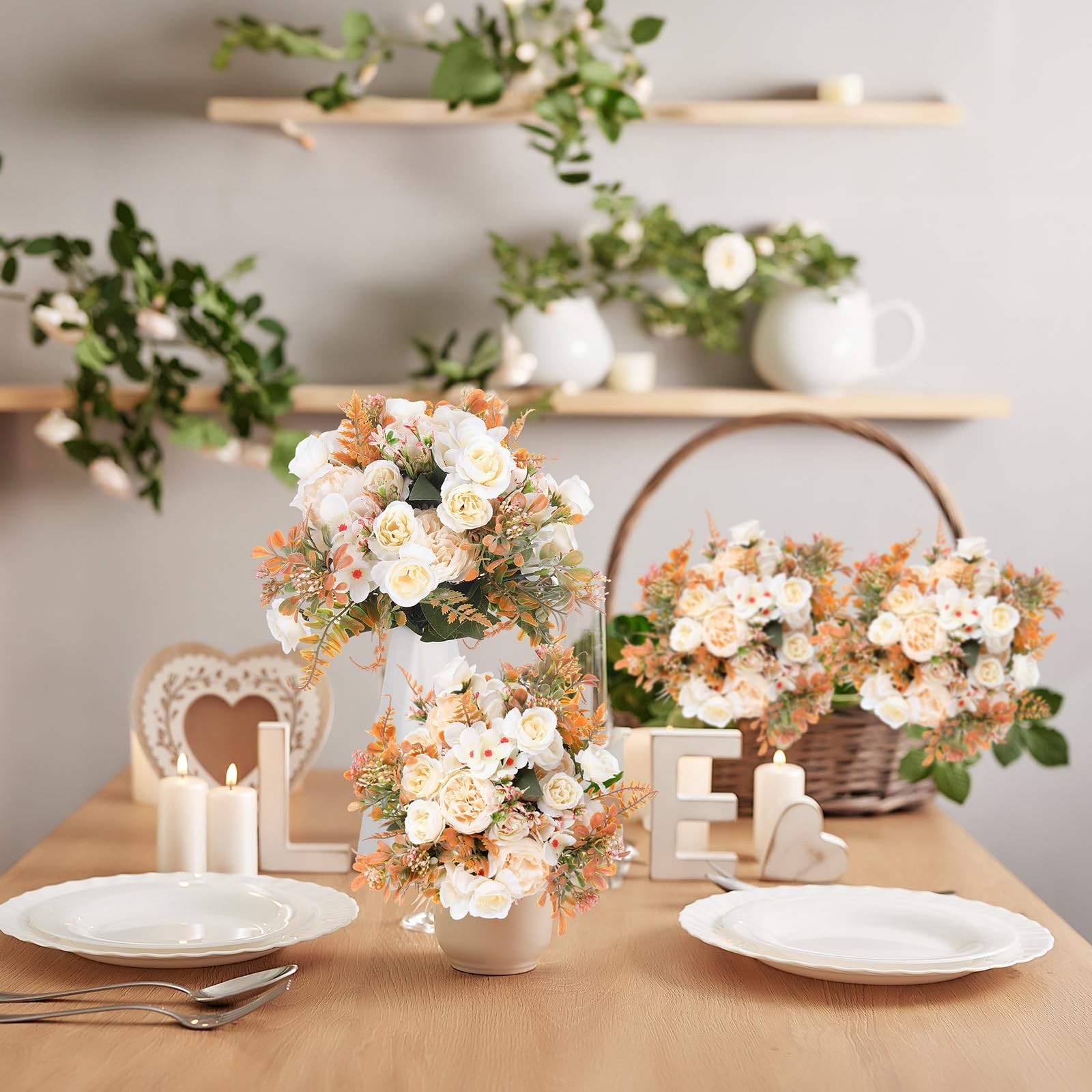 8 Pieces Peonies Artificial Flowers Bouquet Fake Hydrangea Flower Bulk Rose F…