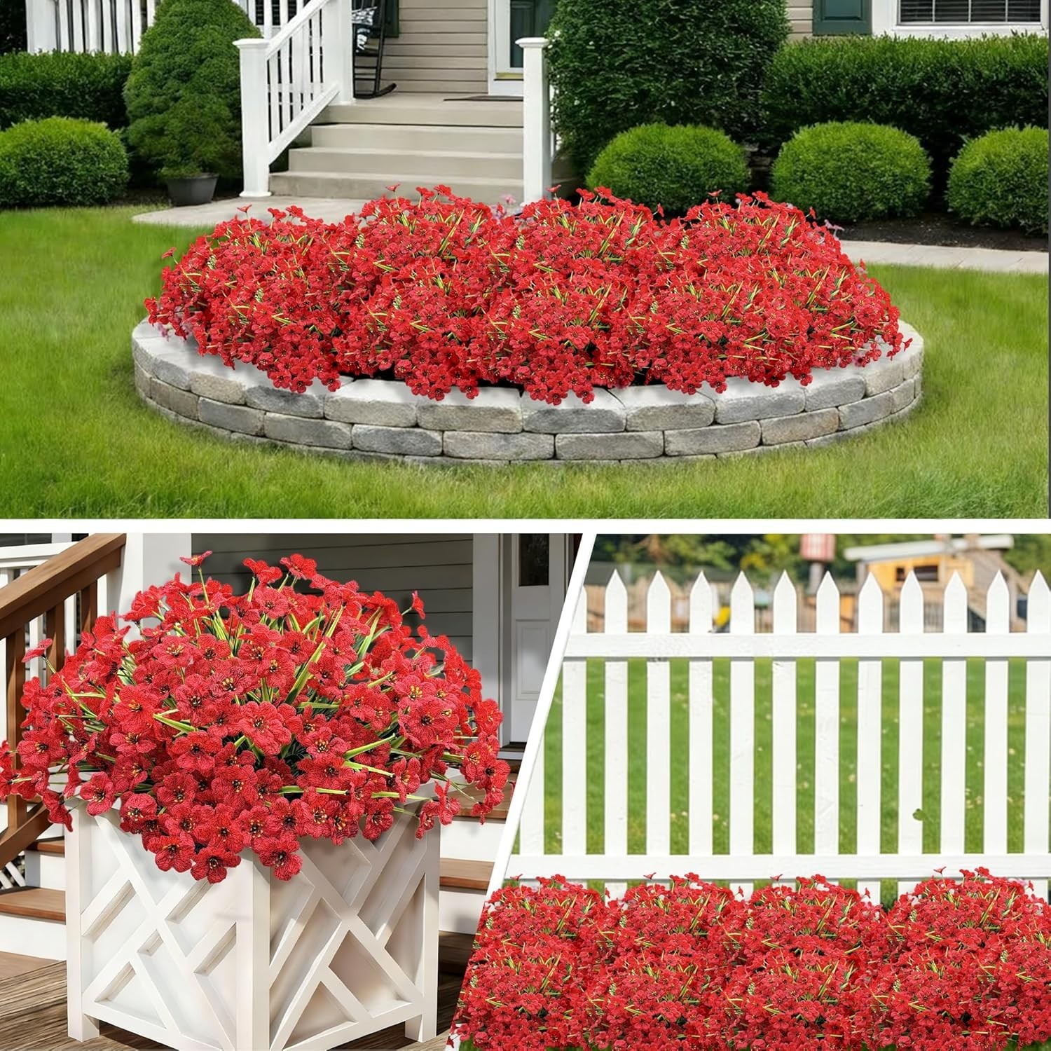 20 Bundles Artificial Flowers for Outdoors, UV Resistant Fake Flowers with Pl…