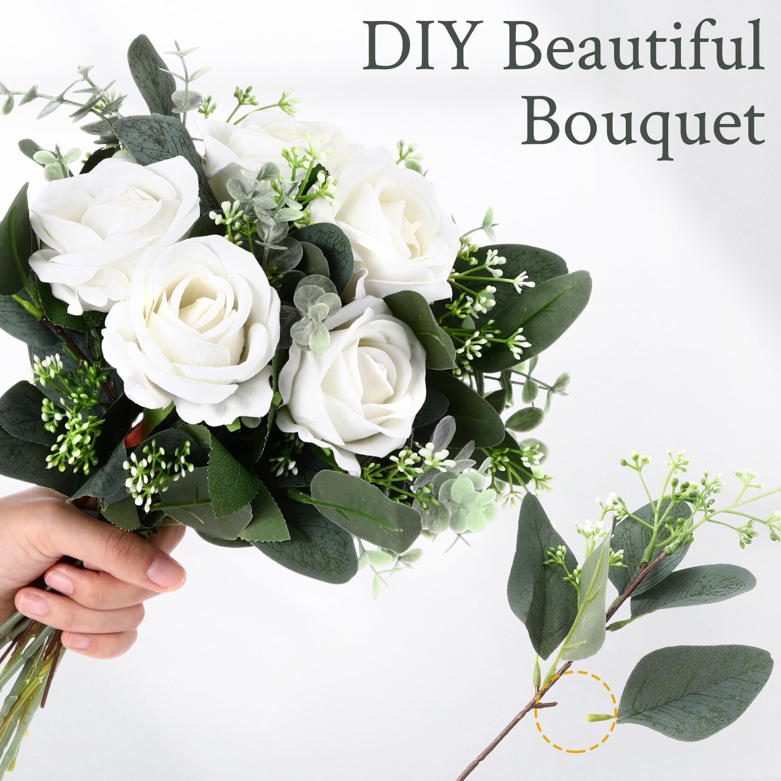 Mixed Eucalyptus Leaves Stems Bulk with White Seeds Artificial Silver Dollar …