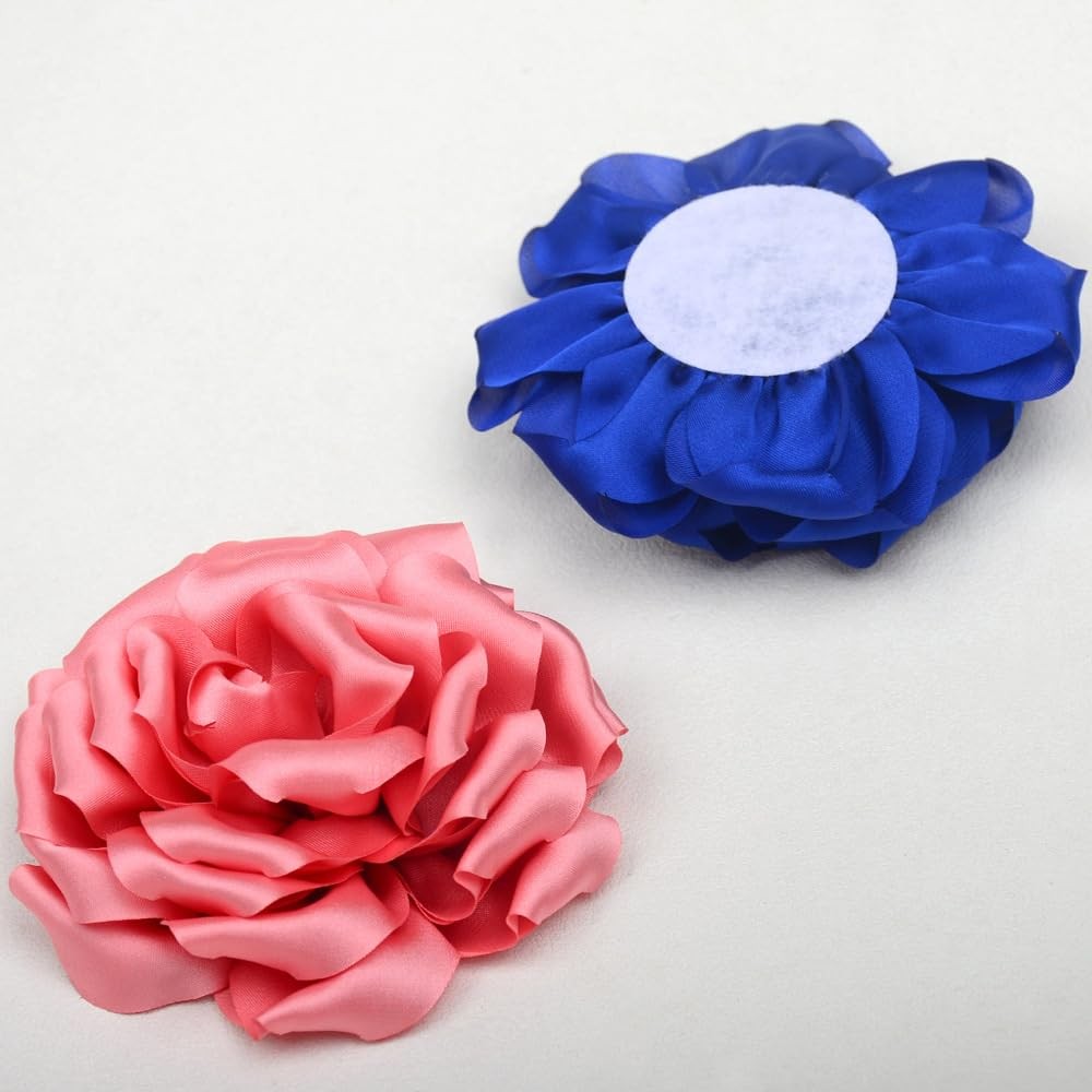 6pcs Satin Ribbon Flowers 4.3″/11cm for Crafts Bow Wedding Dec Vintage Fabric…