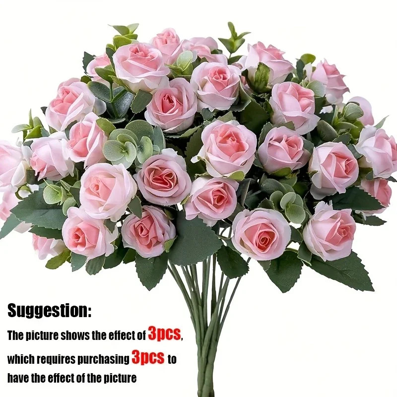 10 Heads Artificial Flower Silk Rose White Eucalyptus Leaves Peony Bouquet Fake