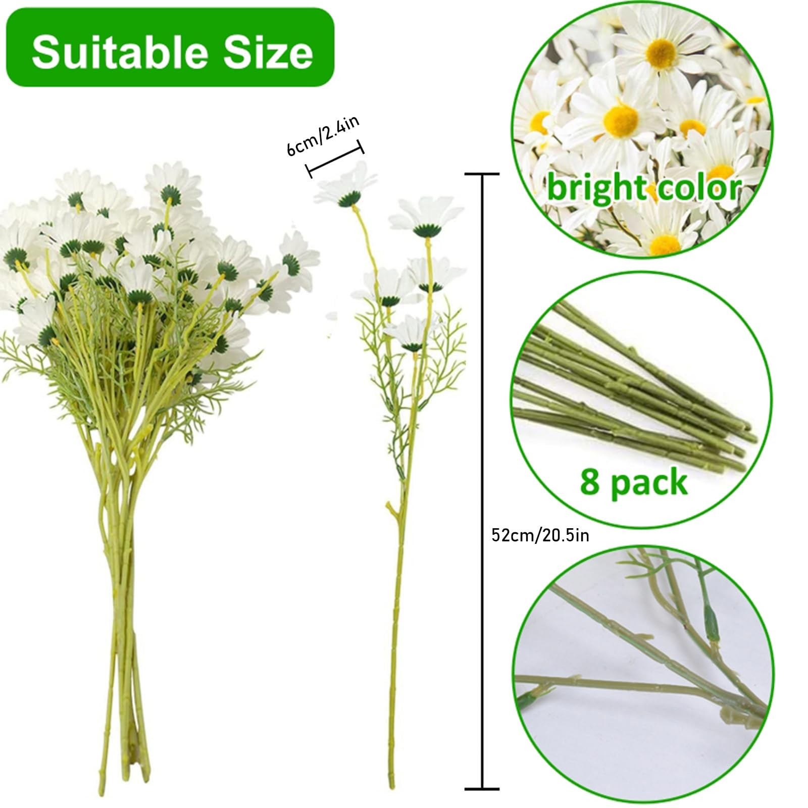 Artificial Flowers 8 Bundles 20” White Artificial Daisy Flowers UV Resistant …
