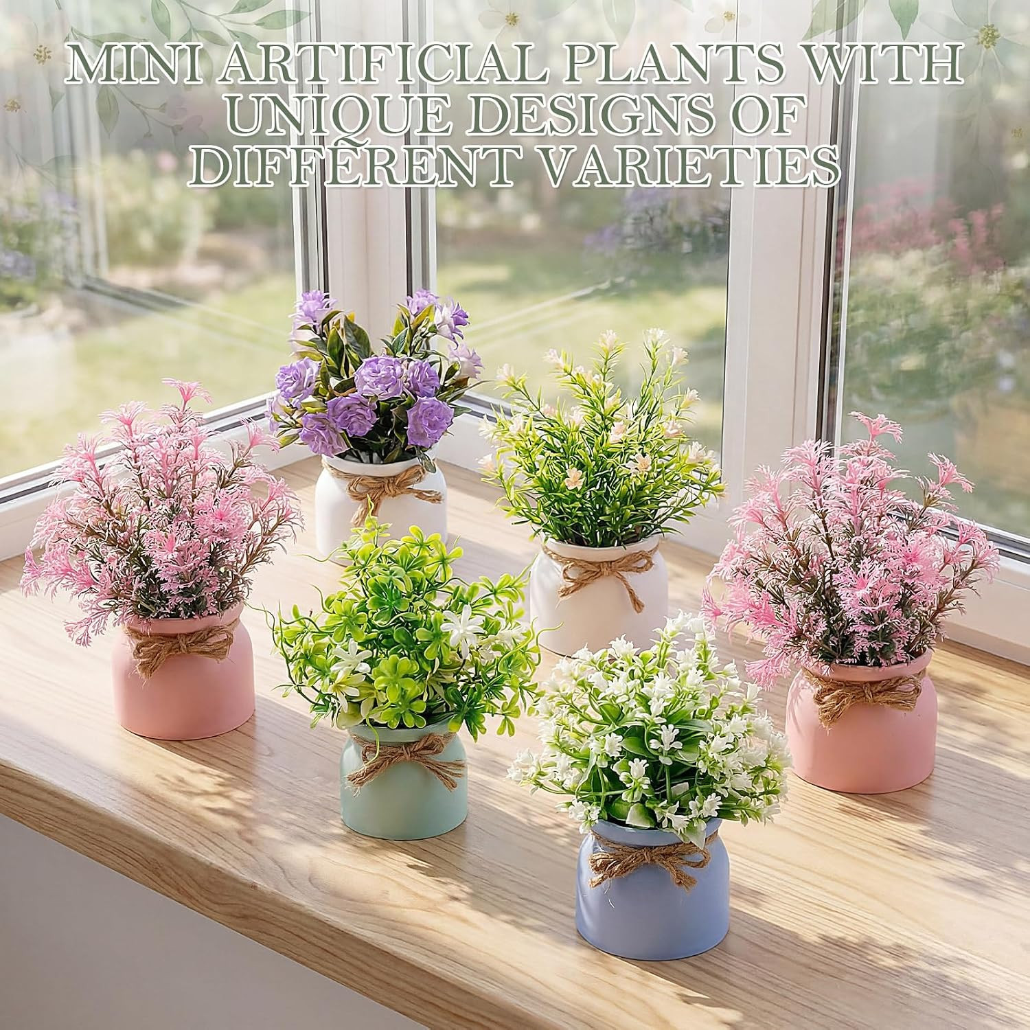 Colorful Mini Faux Potted Plants – 12 Pcs Artificial Flower Decor Set