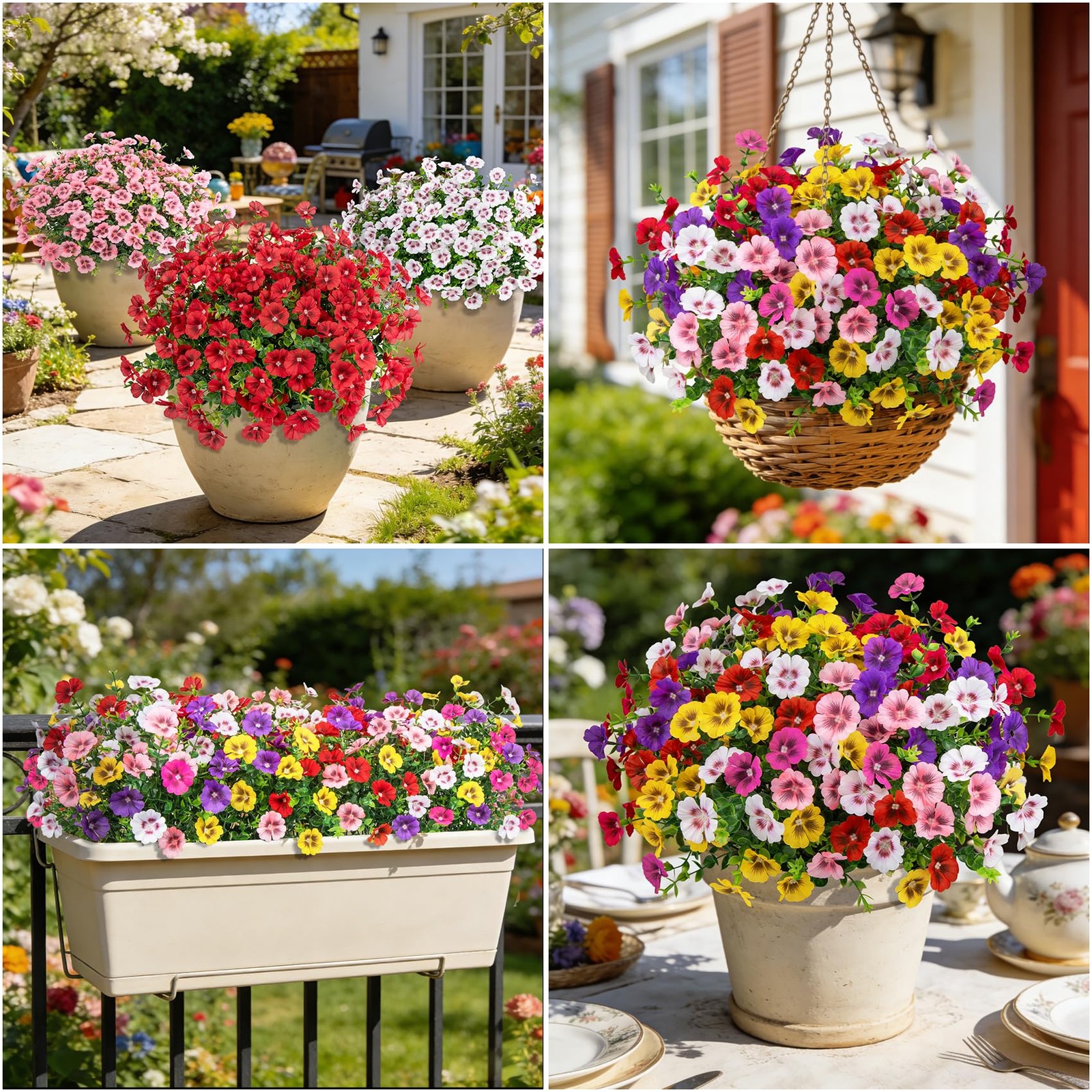 24 Bundles Artificial Flowers for Outdoors, Fake Silk Flowers UV Resistant Fa…
