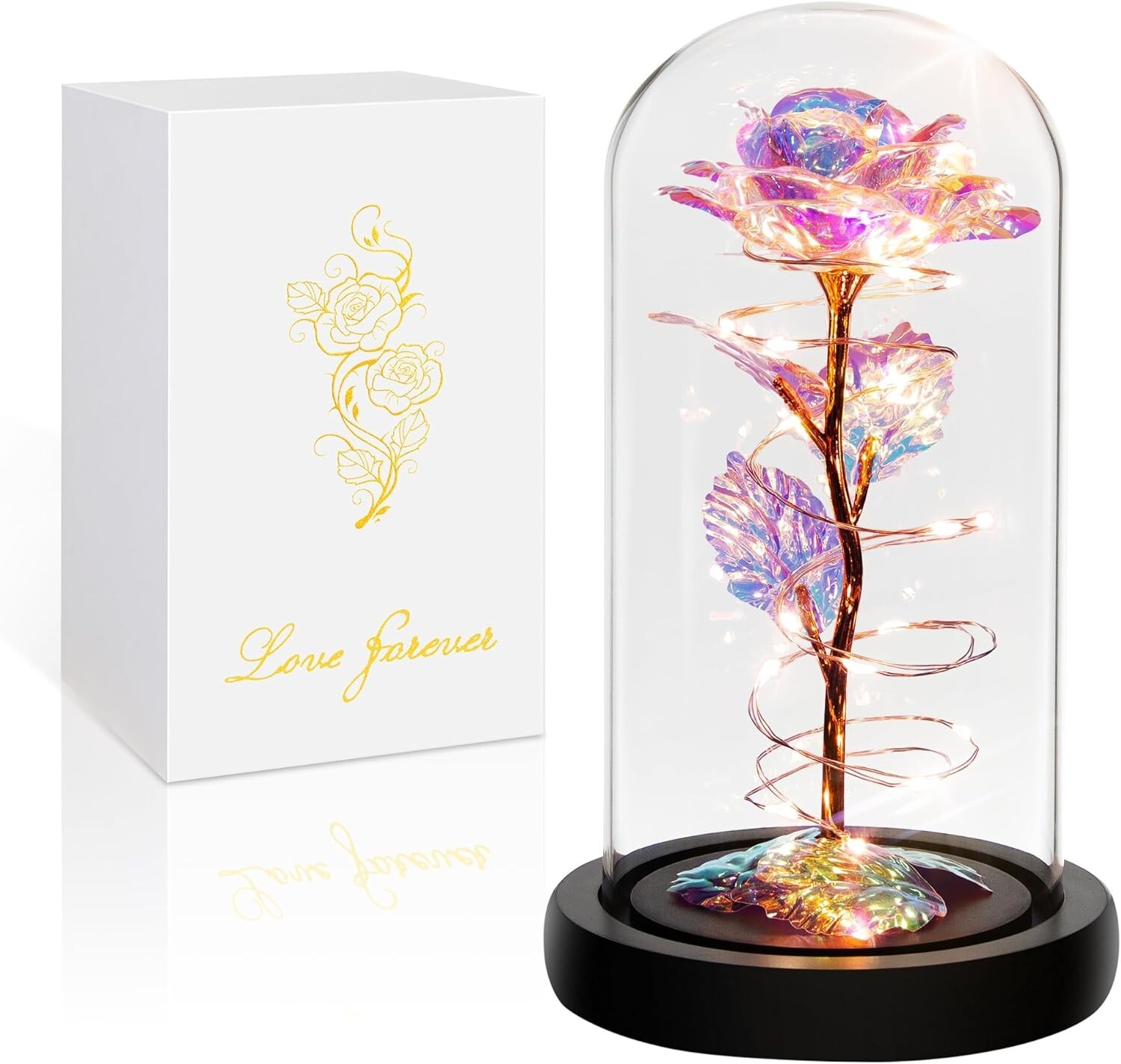 2025 Valentine’s Day Gift Galaxy Rose Flower In Glass Dome LED Light Décor Idea