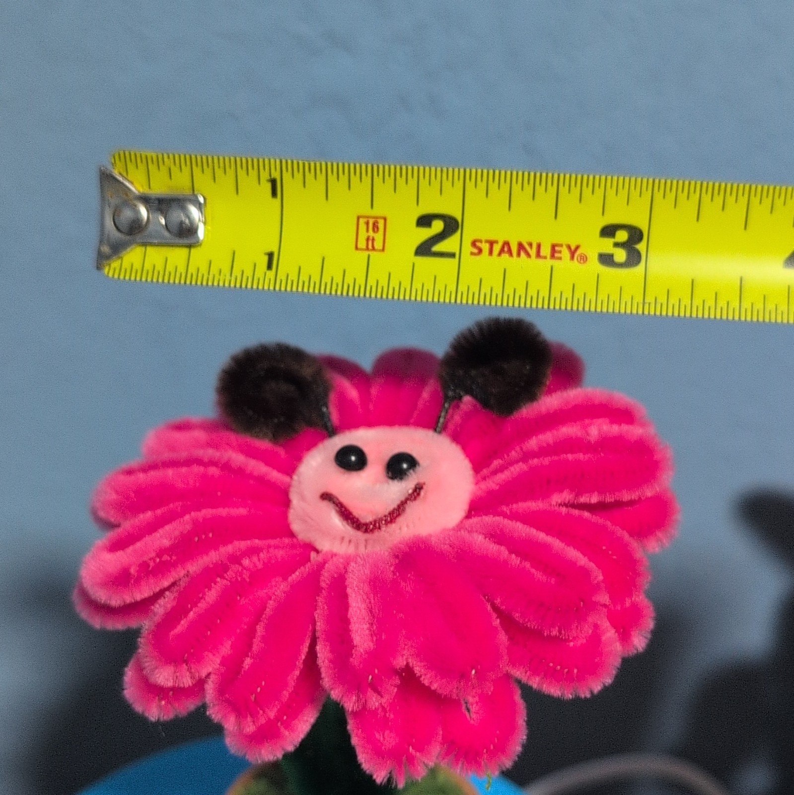 Artificial Pink Flower Arrangement in Pot with Smiley Face Bee Decor 3 in