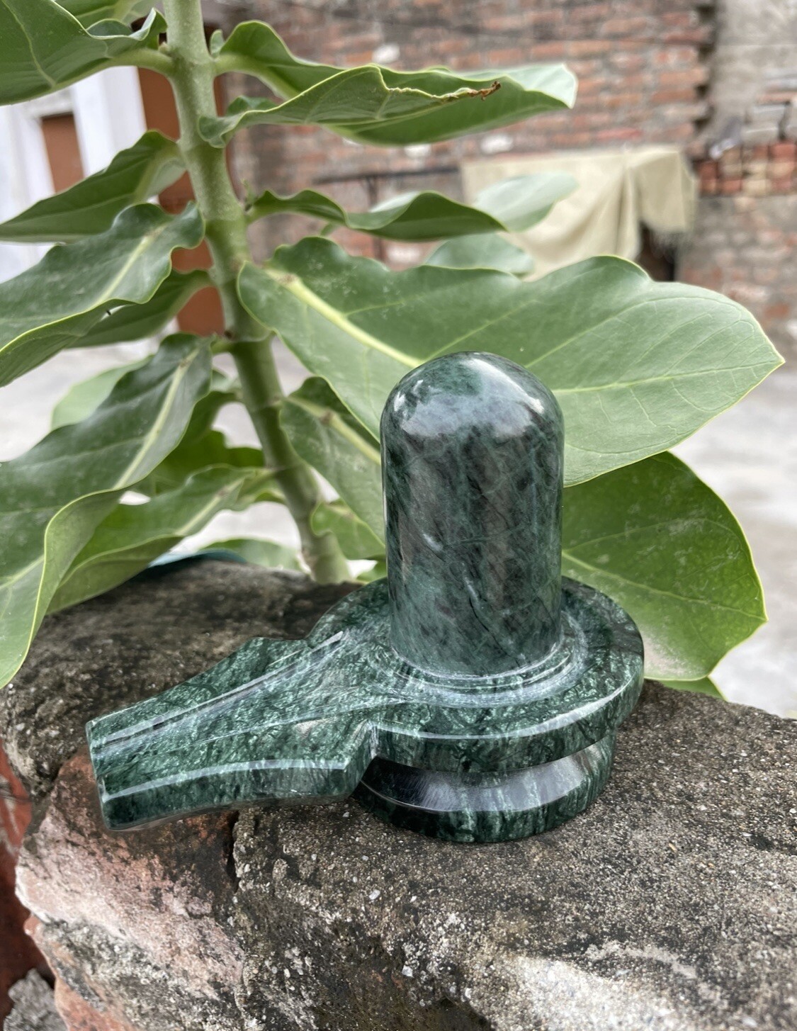 Green Marble Shivling 11 cm, Perfect Shivling For Home Pooja, Ling For Abhishek