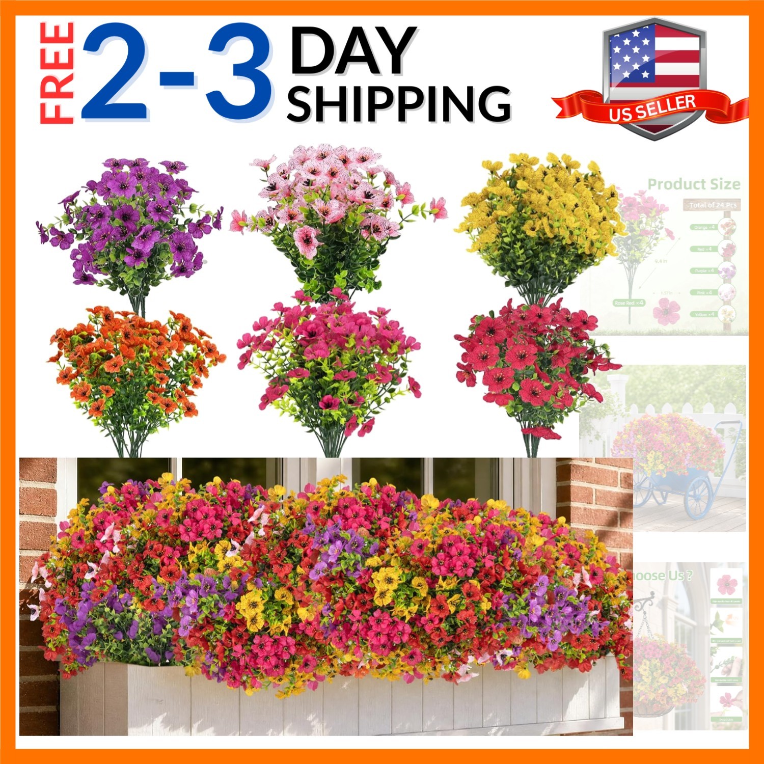 24 Pcs Artificial Daisy Flowers for Outdoors 6 Color | UV Resistant Artificia…
