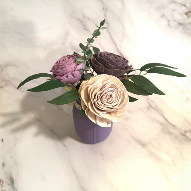 Sola Wood Ivory Purple Rose Flower Centerpiece Mason Jar Arrangement Gift Decor