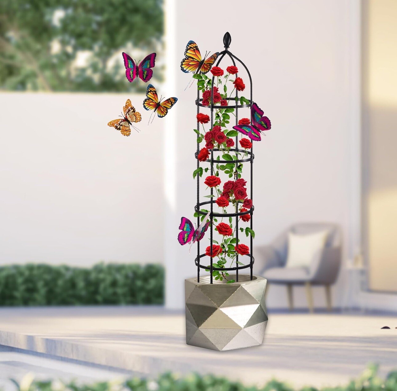 Obelisk Trellis for Climbing Plants, Round Trellis for Roses, Garden Trellises