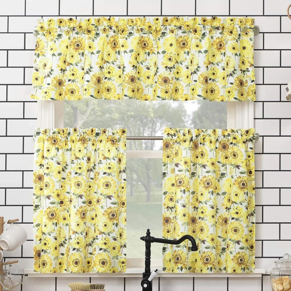 Sunflower Print Semi-Sheer 36″W x 54″L (Pack of 1), Yellow