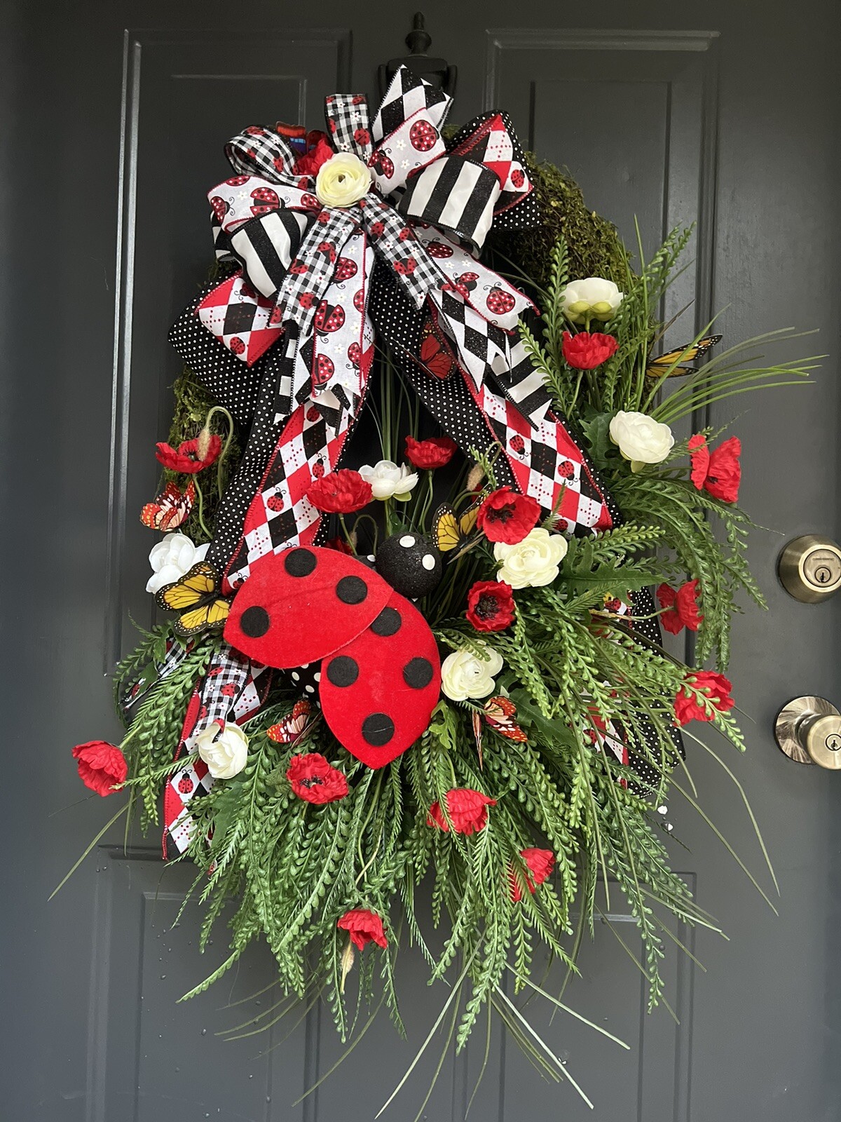 Big Ladybug Wreath, Summer Moss Wreath, Spring Moss Wreath, Wreath For Mom, Gift