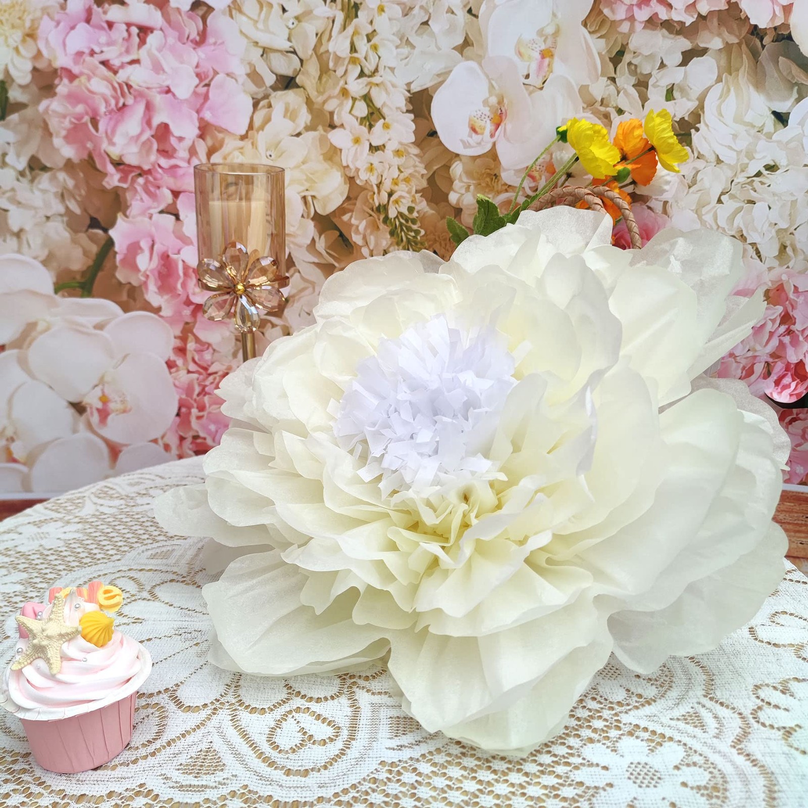 White Gold Large Flower Decorations for Wedding Party Backdrop DIY Home Flowe…
