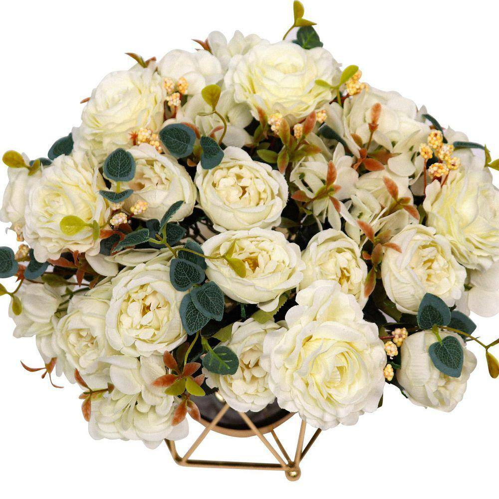 15 .7 In. H White Artificial Fake Flowers with Vase, Family Banquet Party Weddin