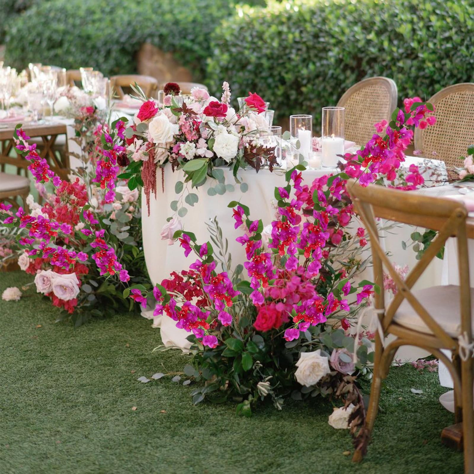 12PCS Bougainvillea Artificial Flowers 31.50″ Long Stem Faux Silk Bougainvill…