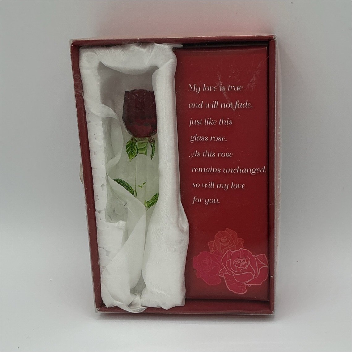 Glass Rose Gift Set Artificial Flower Stem Red Green Romantic Decor