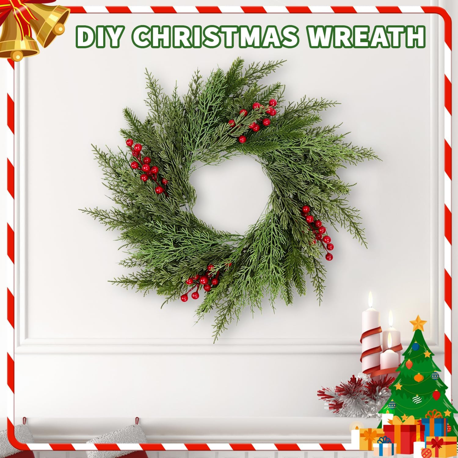 40 Pcs Artificial Pine Branches Assorted Faux Pine Stems Cedar Leaves Needle Spr