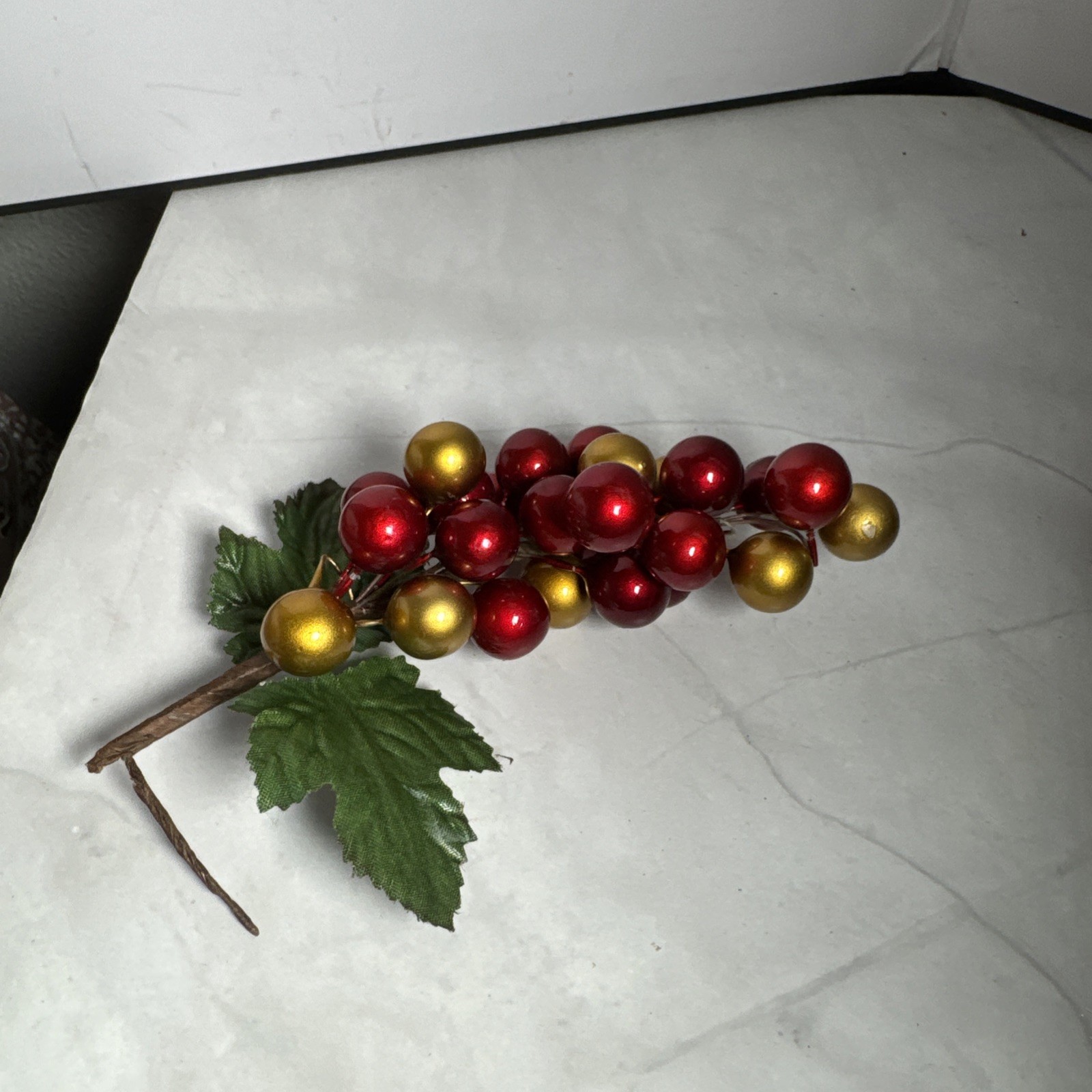 Red And Gold Holly Berry Stem and 4 Pine Cones Individual.