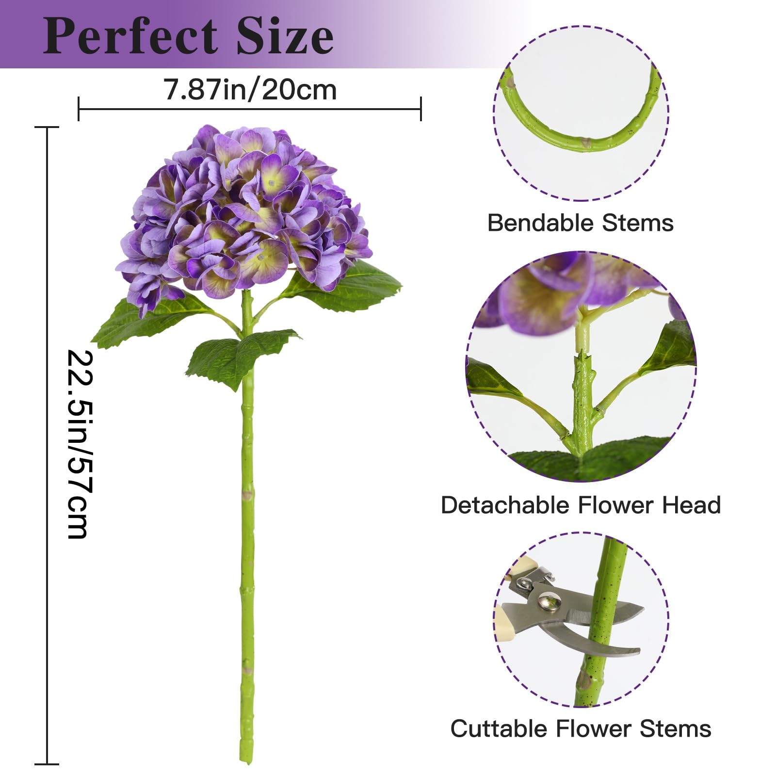 4Pcs Purple Hydrangea Artificial Flowers, 22.5In Latex Faux Real Touch Large …