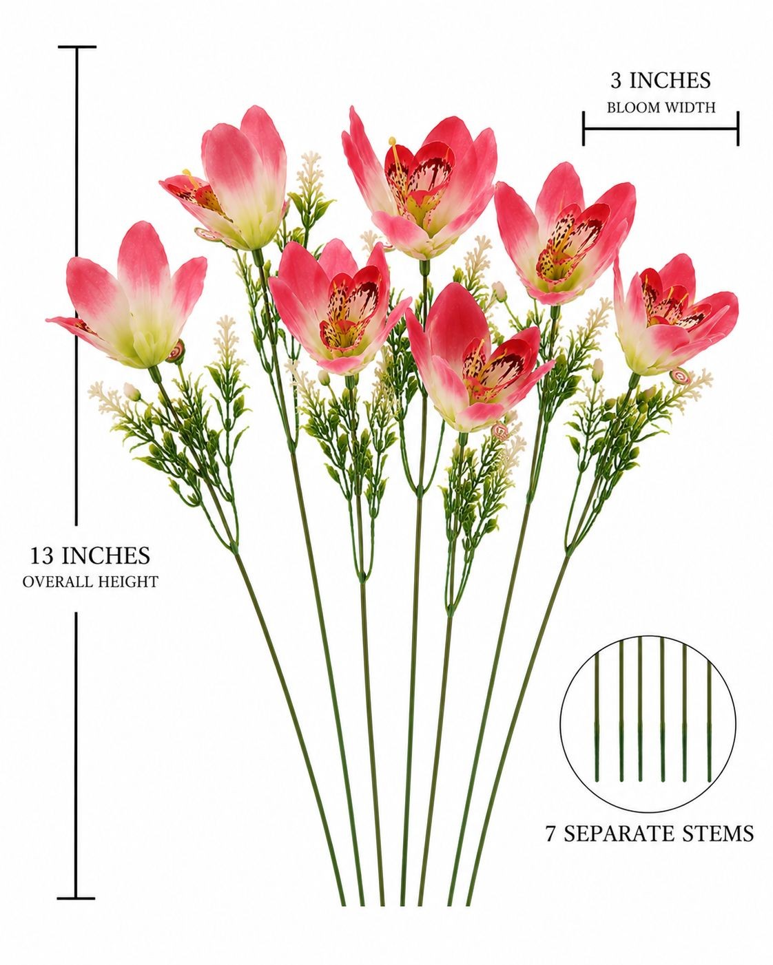Real Touch Orchid Stems Set of 7 | Coral Pink Artificial Orchid Flowers | 13 Inc