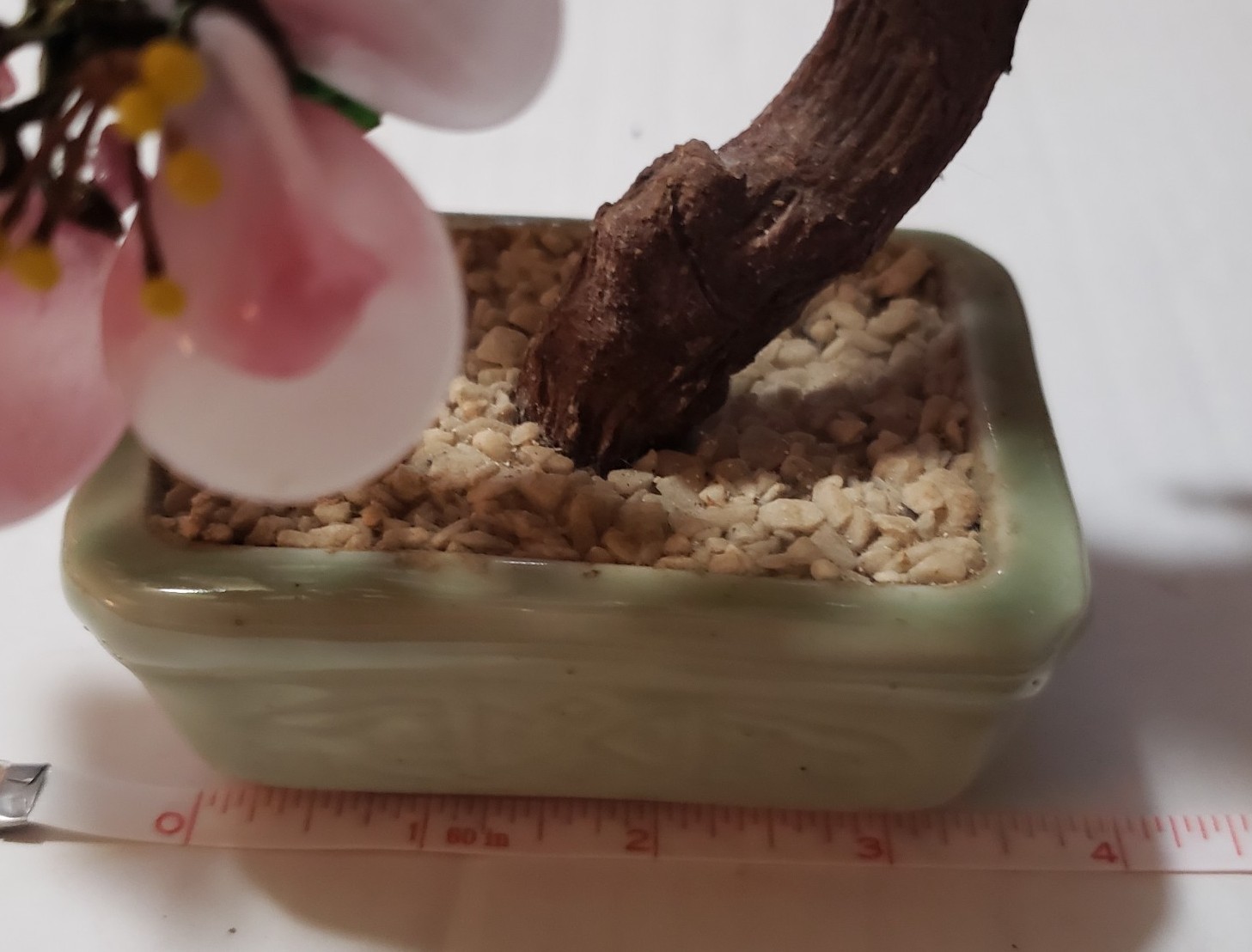 VTG Cherry Blossom Jade? Gemstone Leaves Bonsai Tree Rose Quartz Petals *Cracks
