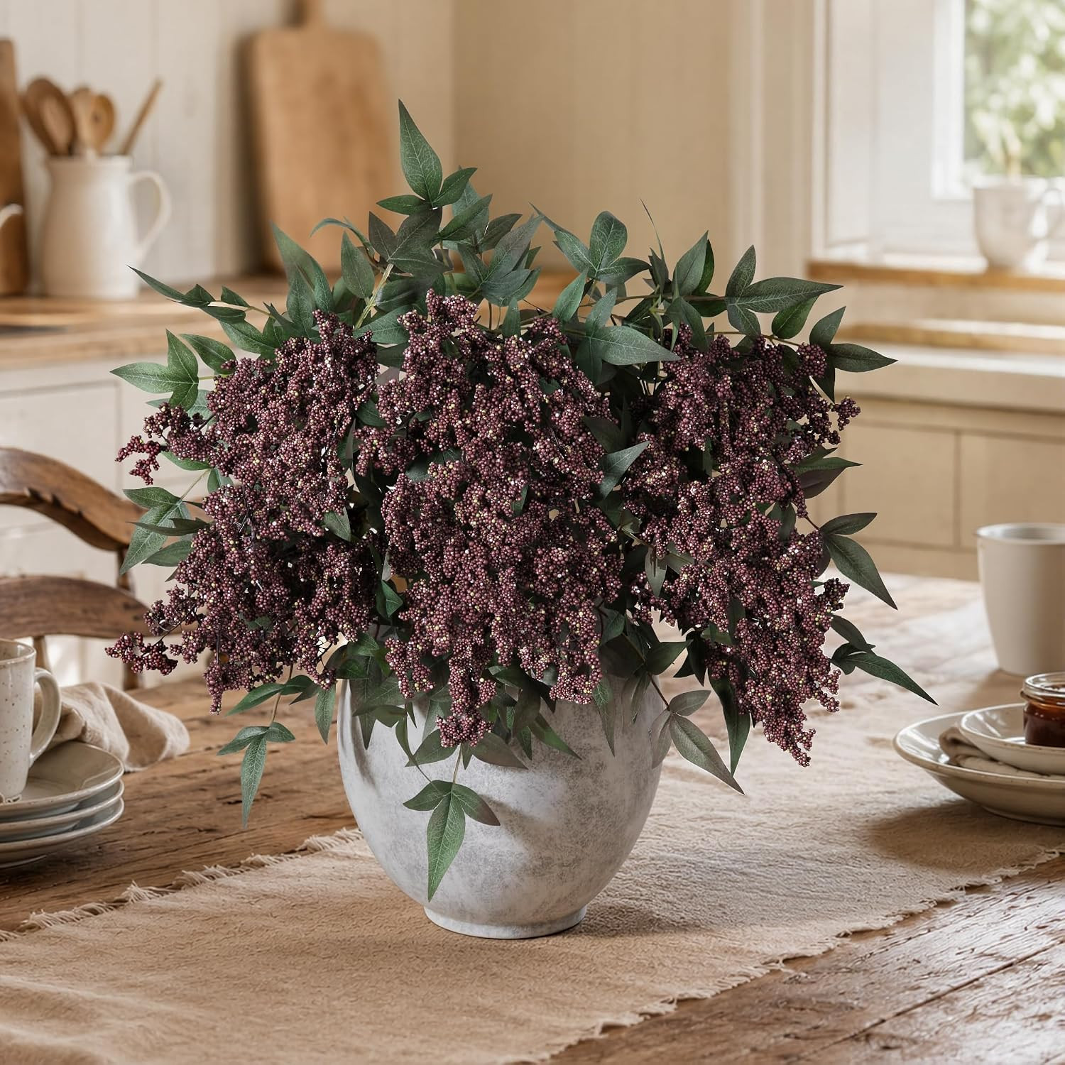 35″ Faux Berry Stems – 3 Pcs Dusty Plum for Home Decor & Weddings