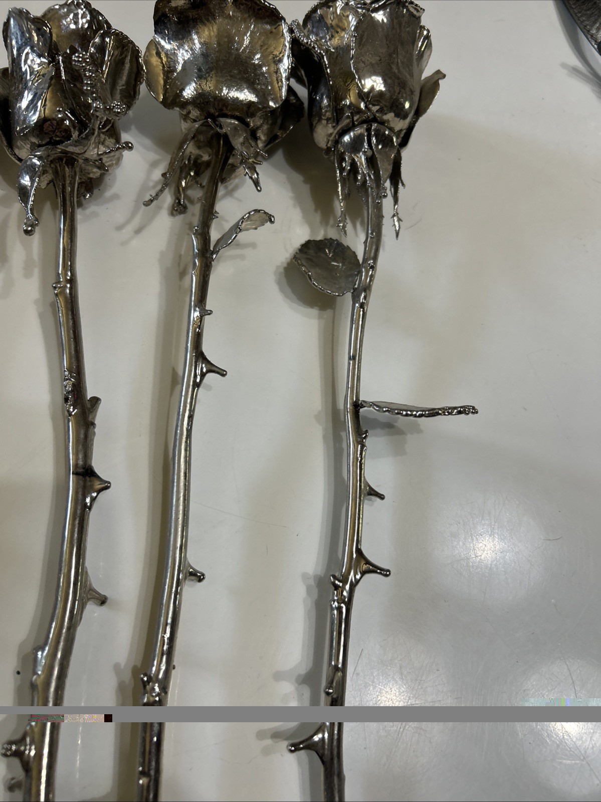 Set of six 6 Real Rose Dipped In Silver 18 inches long Triple dipped