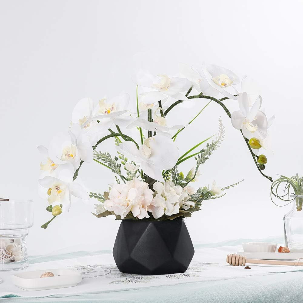 Real Touch White Orchid in Black Vase – Elegant Table Centerpiece Decor
