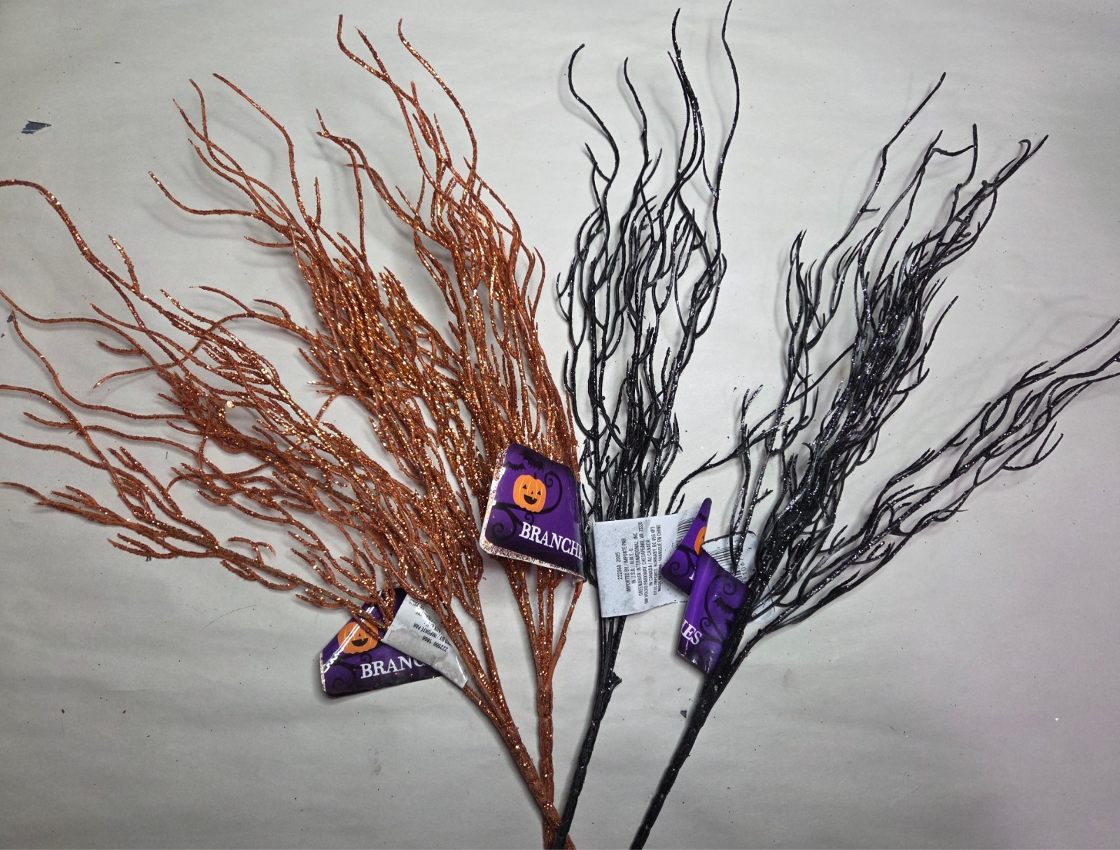 Lot of 4 Glittery Decorative Willow Branches Orange Black 16″ Halloween Fall