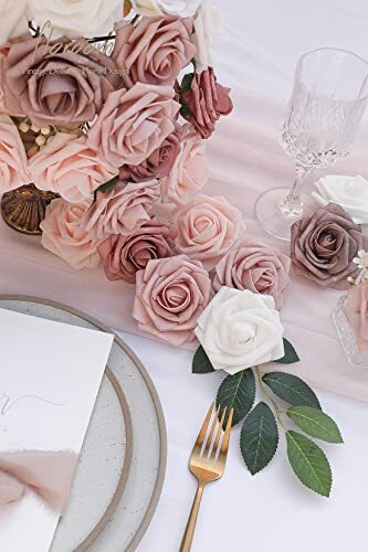 Artificial Flowers 25pcs Real Looking 25pcs Regular 3″ Shades of Dusty Rose