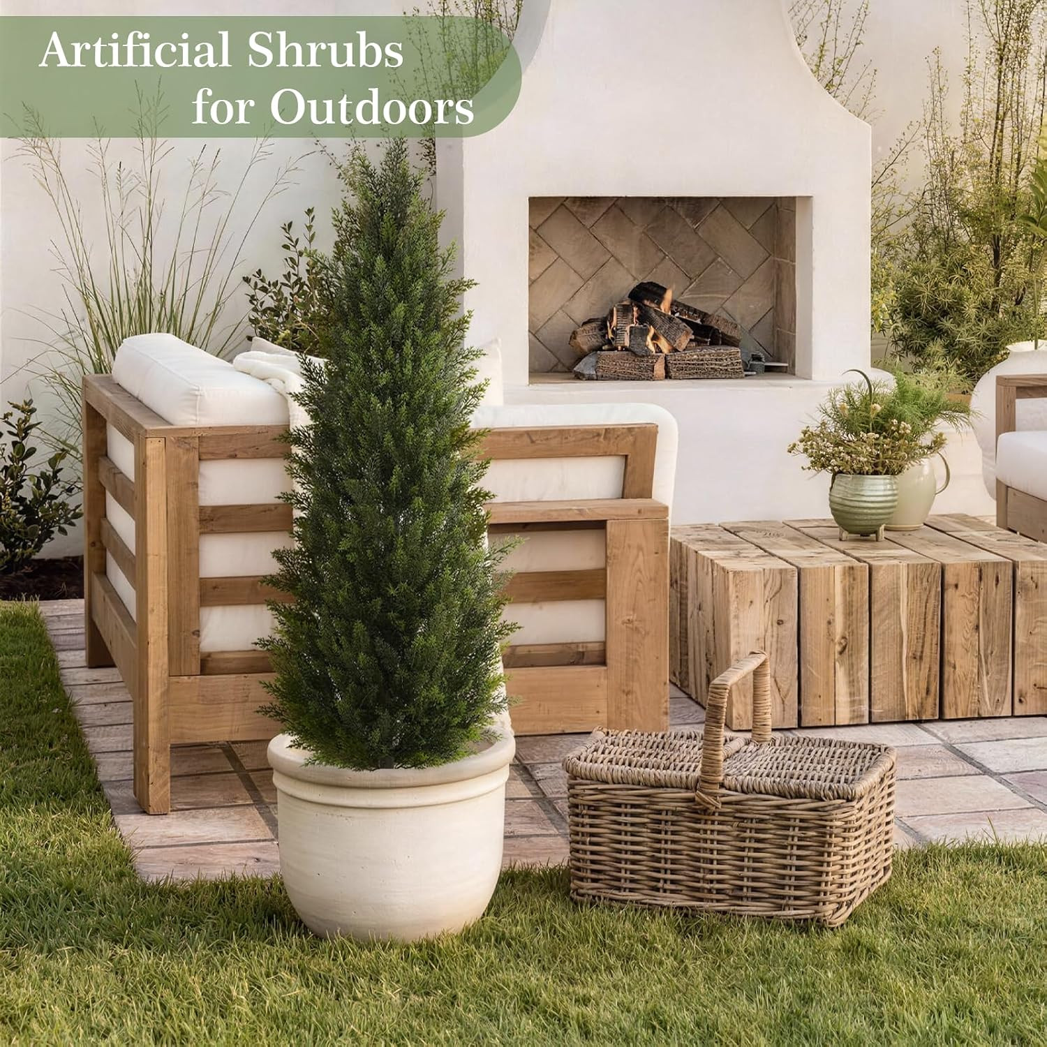 Vitalismo Artificial Topiary Cedar Trees 6FT Tall 2 Set, Outdoor Indoor Faux Pin