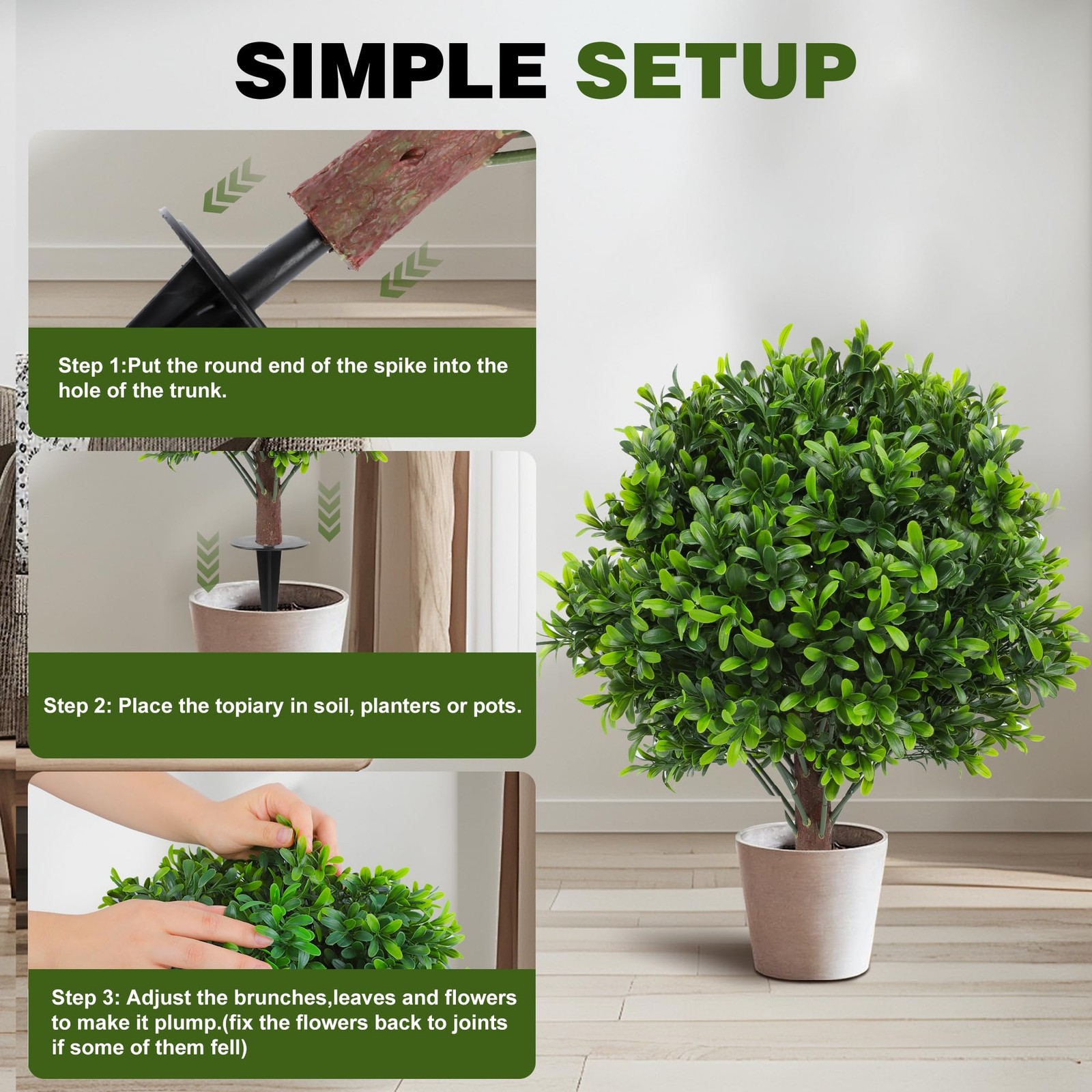 Set of 2 Artificial Boxwood Topiary Ball Trees with Ground Spike, 26 Inches U…