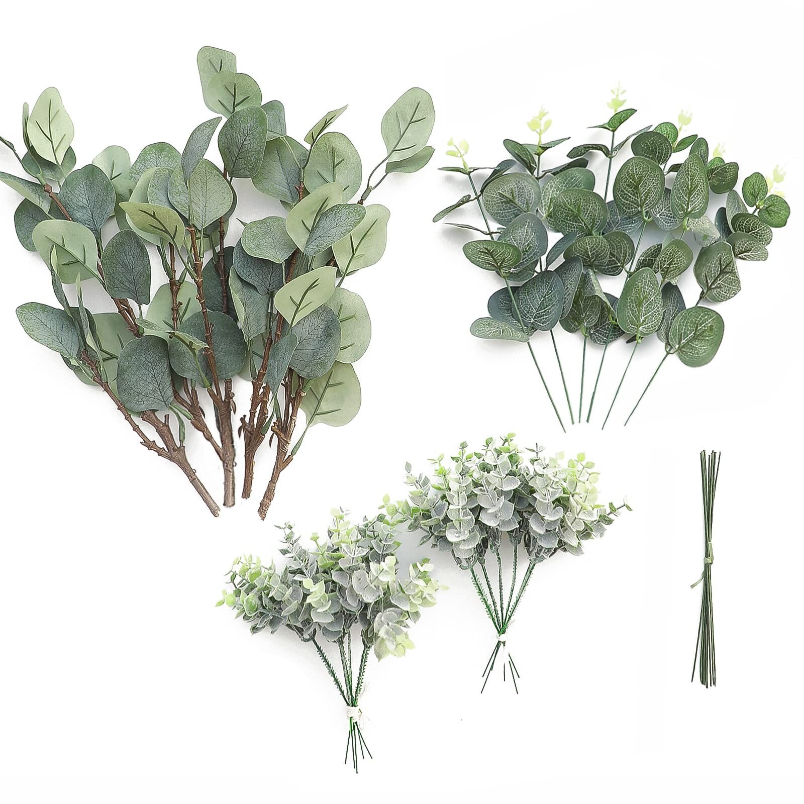 Floroom 3 Kinds of Artificial Silver Dollar Eucalyptus Stems Faux Greenery Sp…