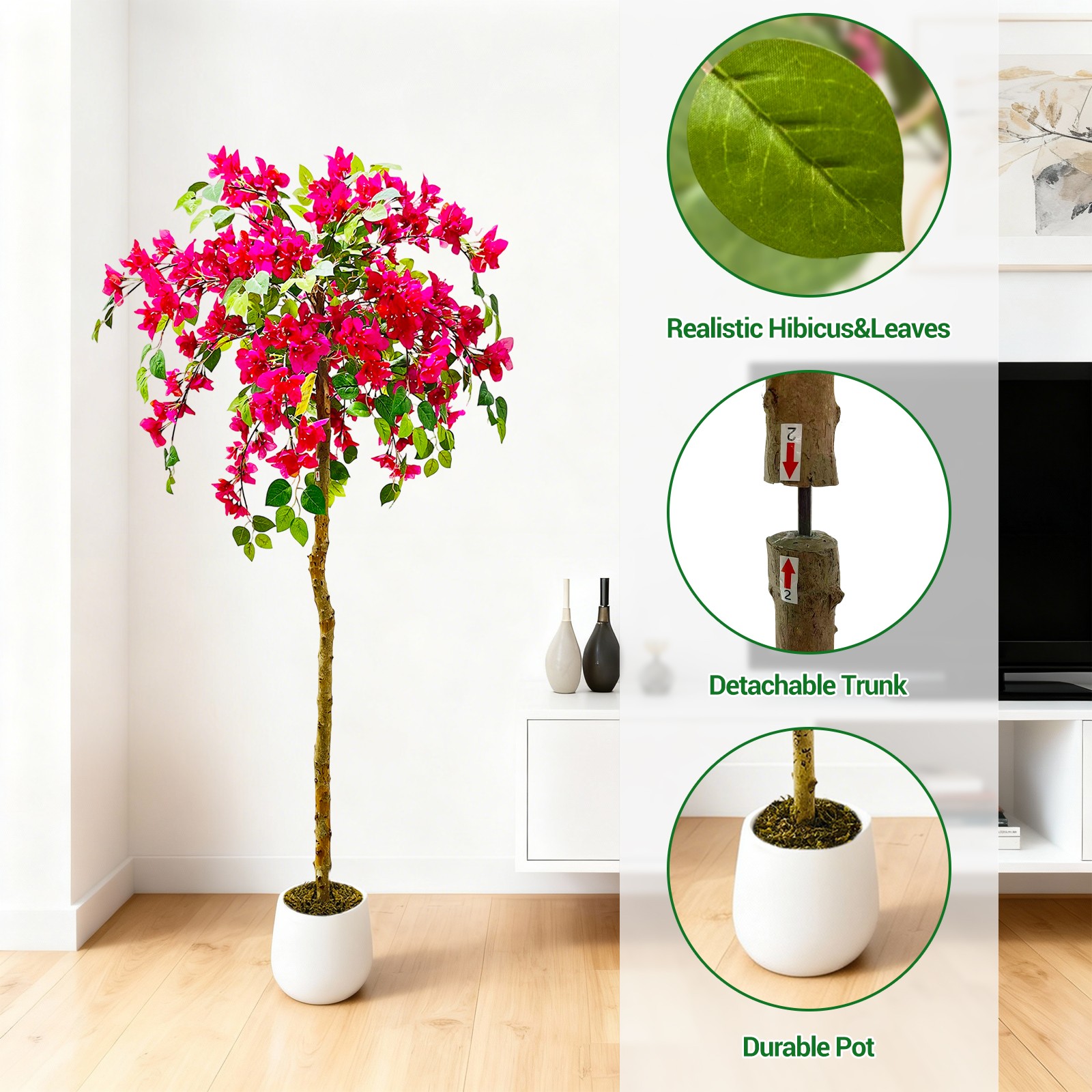 Artificial Bougainvillea Tree 120 150 180cm Indoor Fake Plant Real Wood Trunk