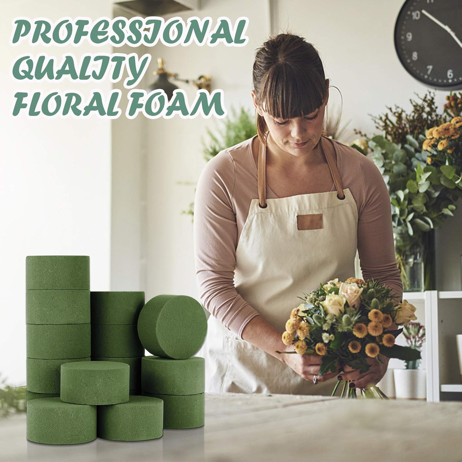 15 PCS Floral Foam, Green Block for Artificial Flowers, round Wet & Dry Foam Bri