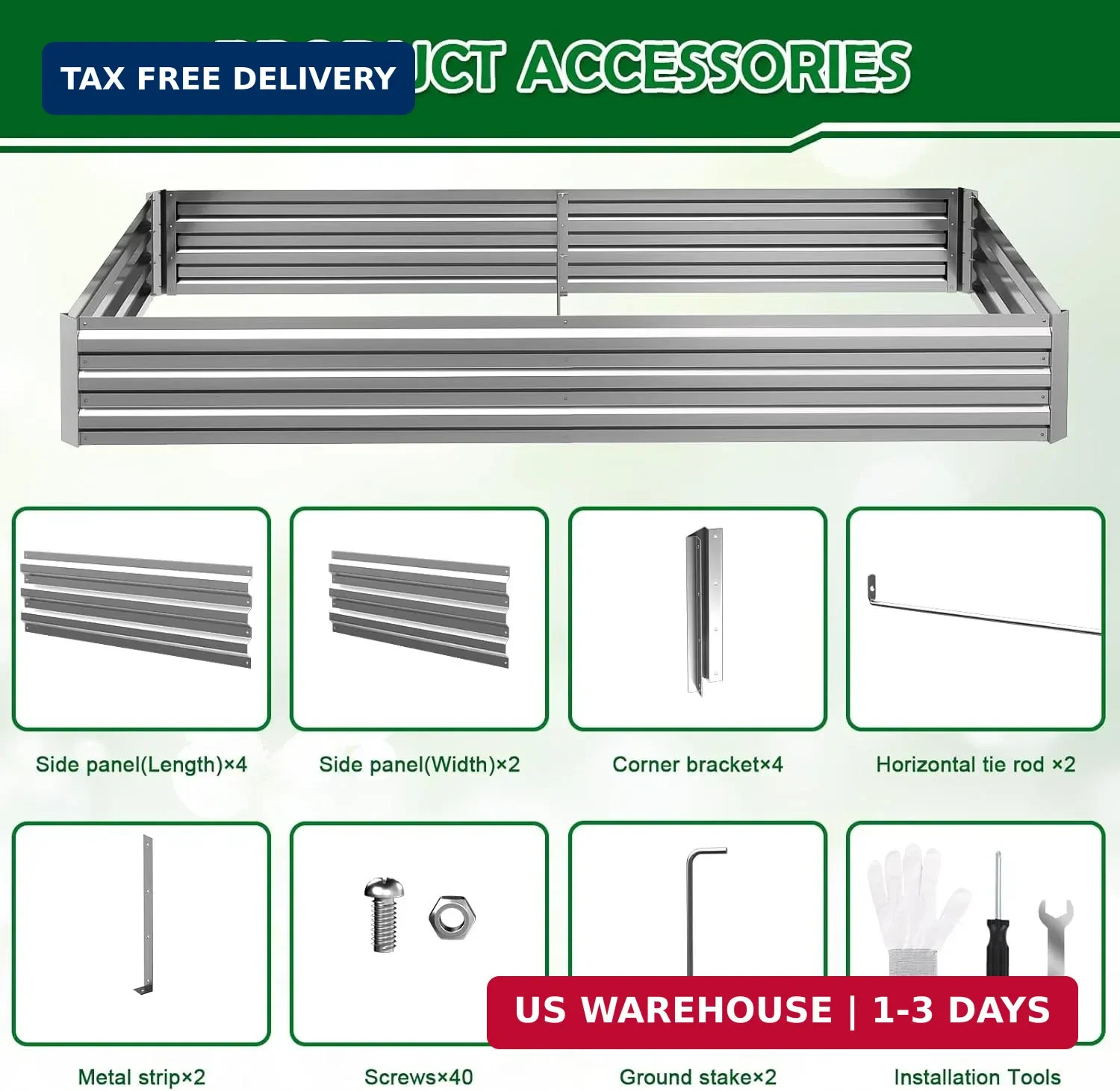 6x3x1FT Galvanized Raised Garden Bed, Metal Planter, Silver,1 Pack | Thick Galva