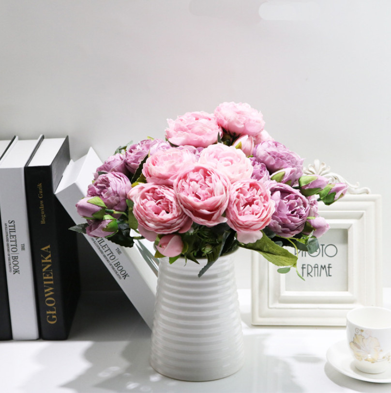 9 Heads Silk Peony Artificial Flowers Wedding Bouquet Home Party Outdoor Decor