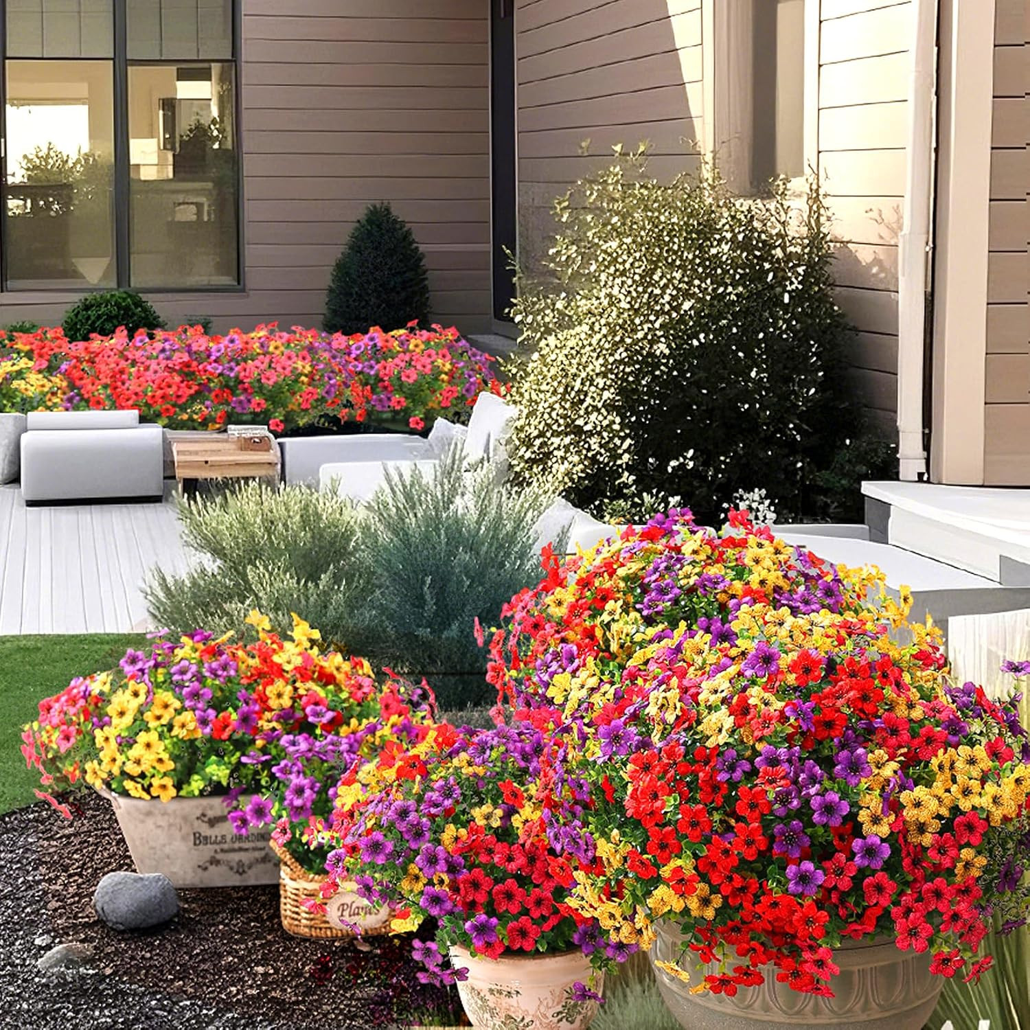 Artificial Flowers for Outdoors,24 Bundles Uv Resistant Artificial Outdoor Flowe