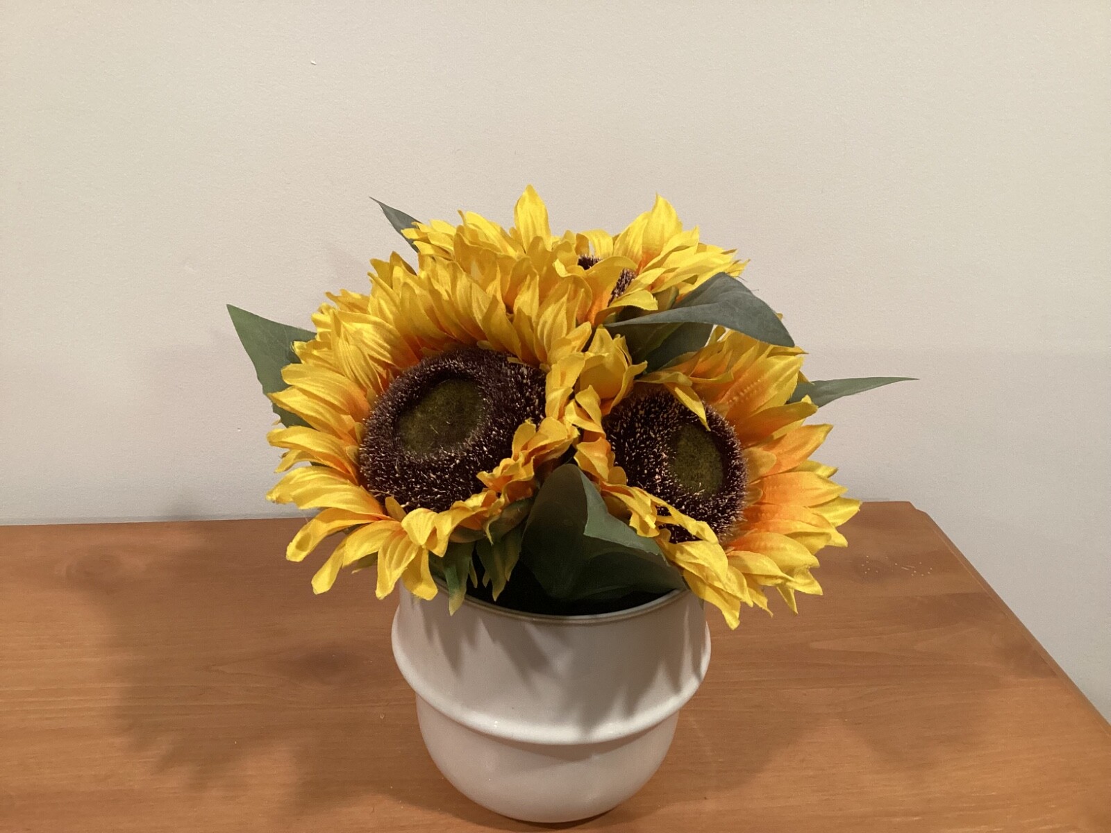 Sunflower Artificial Floral Arrangement In Ceramic Pot. Approx 11” tall.