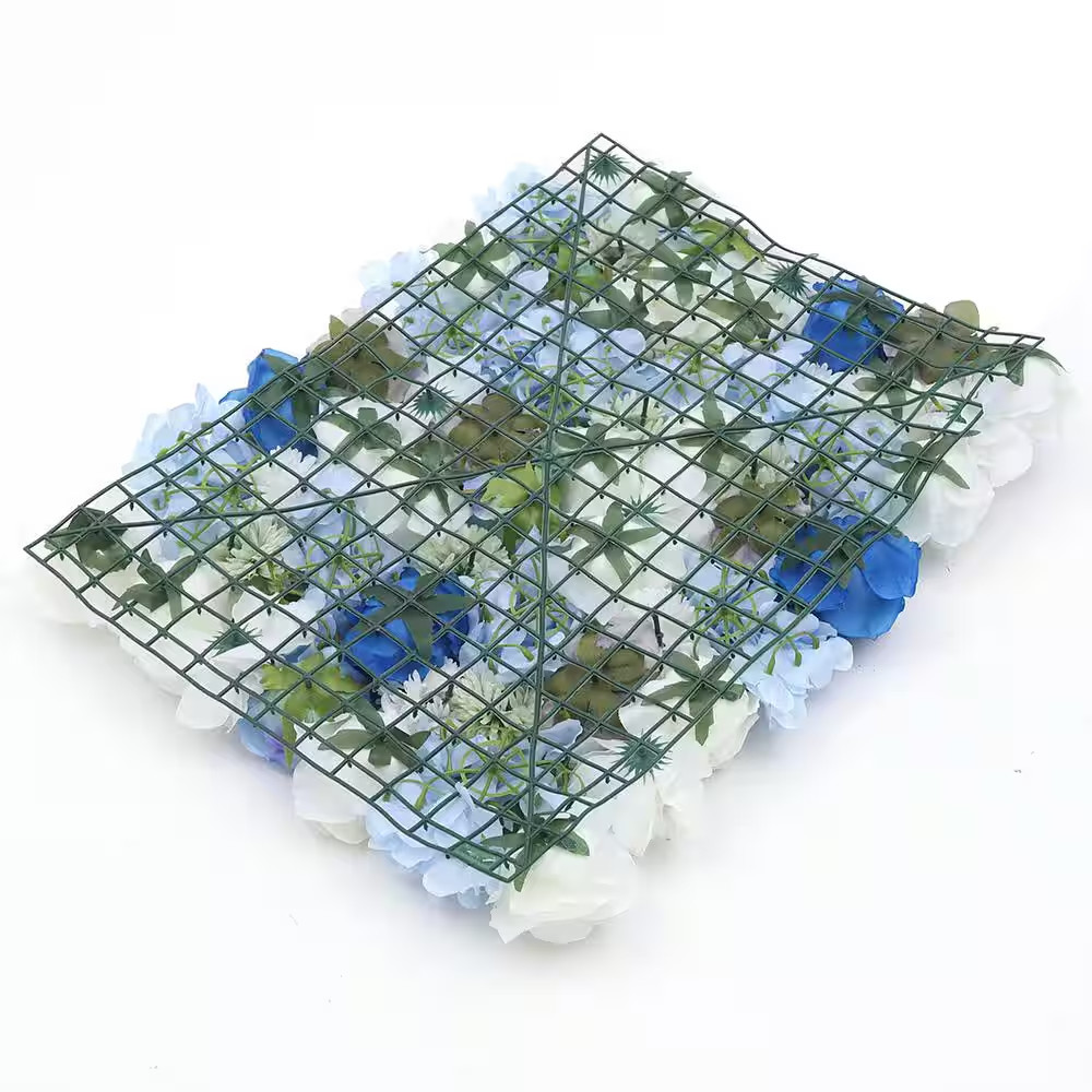 23.6 In. X 15.7 In. Blue Artificial Hydrangea Rose Flower Wall Panel Backdrop De