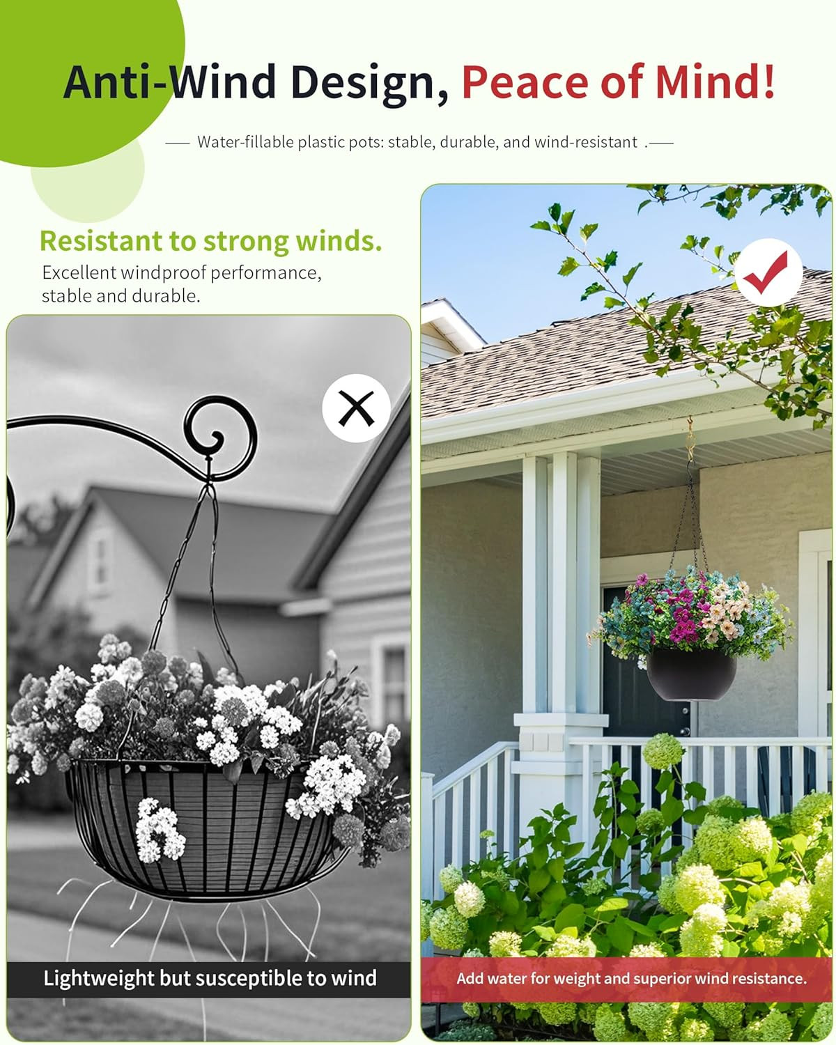 UV Resistant Artificial Hanging Plants with Basket – 30 Bundles for Outdoor Deco