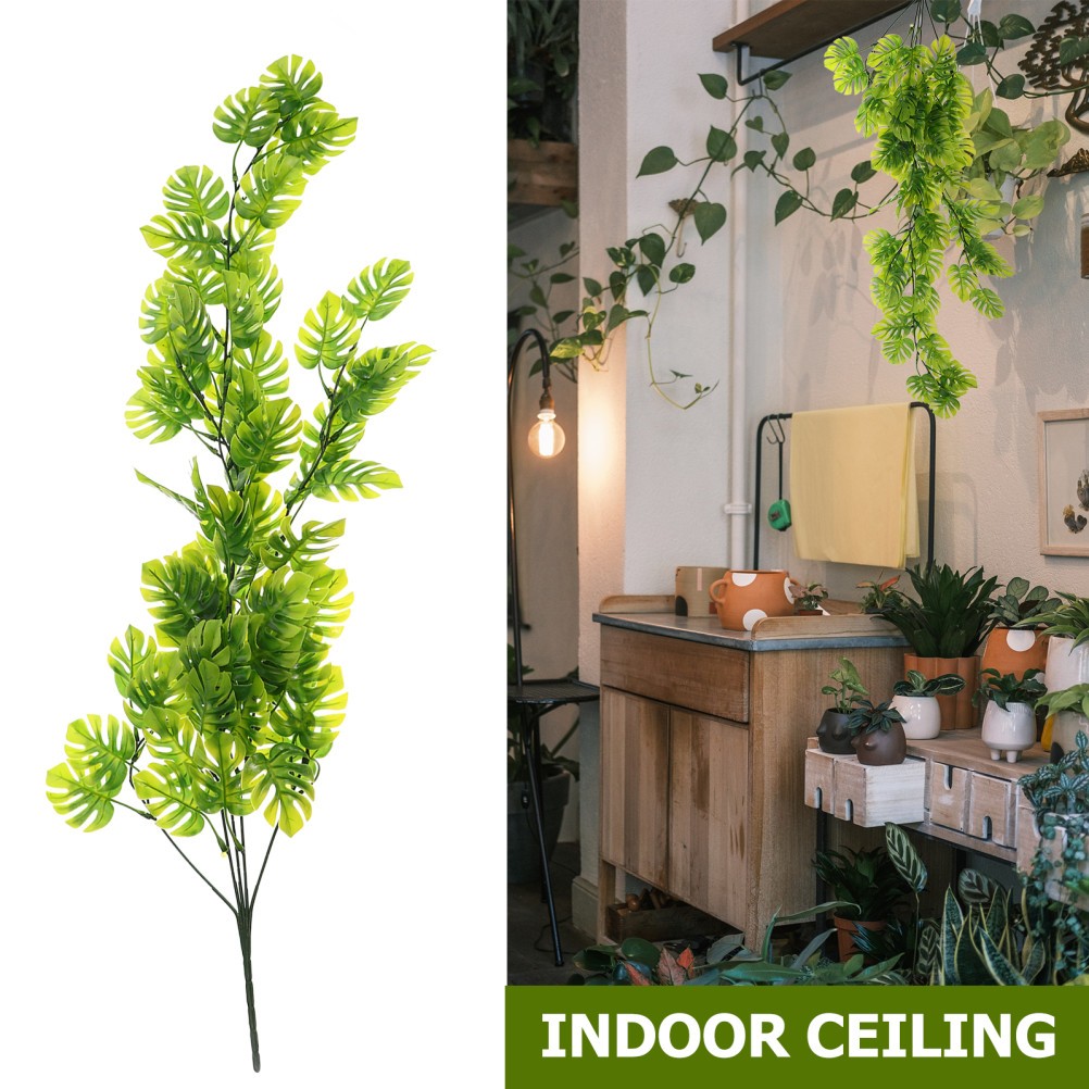2 Pcs Monstera Hanging Fake Plant Faux Plants Artificial Wall Decor