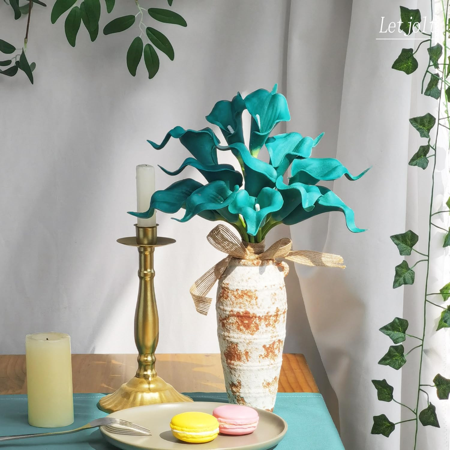 Artificial Calla Lily Teal Flowers for Wedding Bouquet Flower 12Pcs Home Decorat